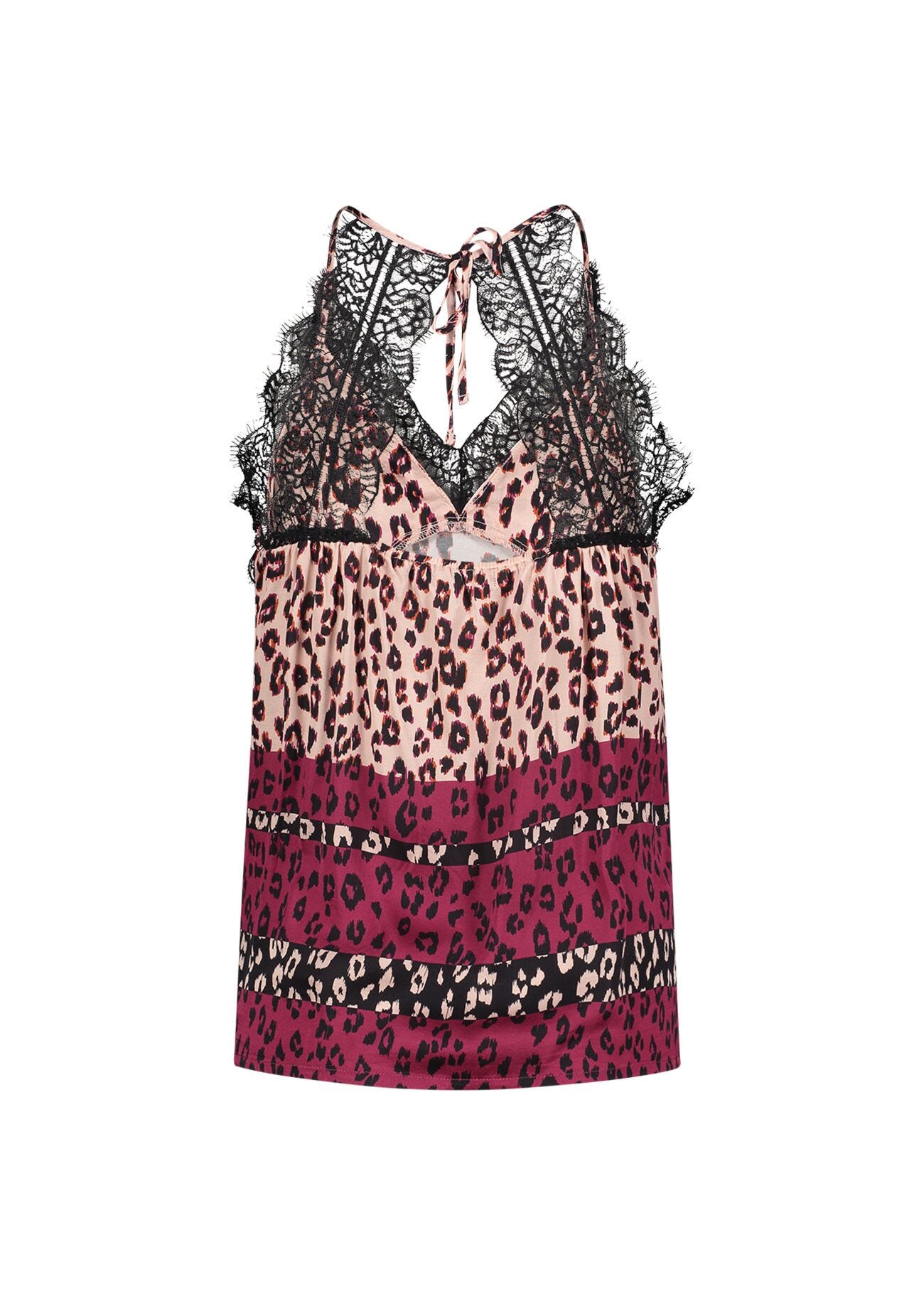 Printed satin top with lace