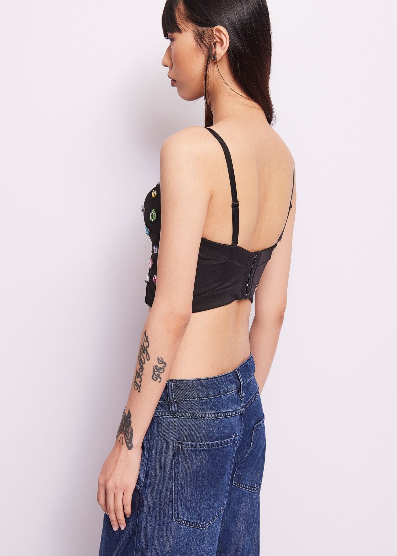 Top «bustier» de algodón con pedrería