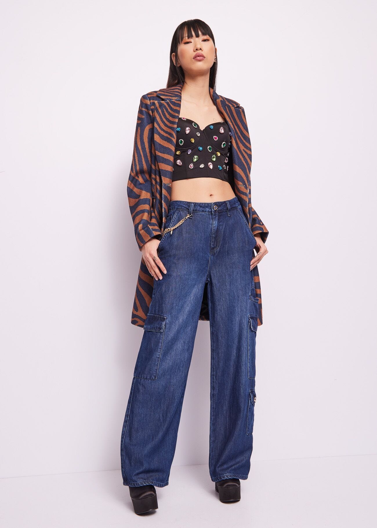 Top «bustier» de algodón con pedrería