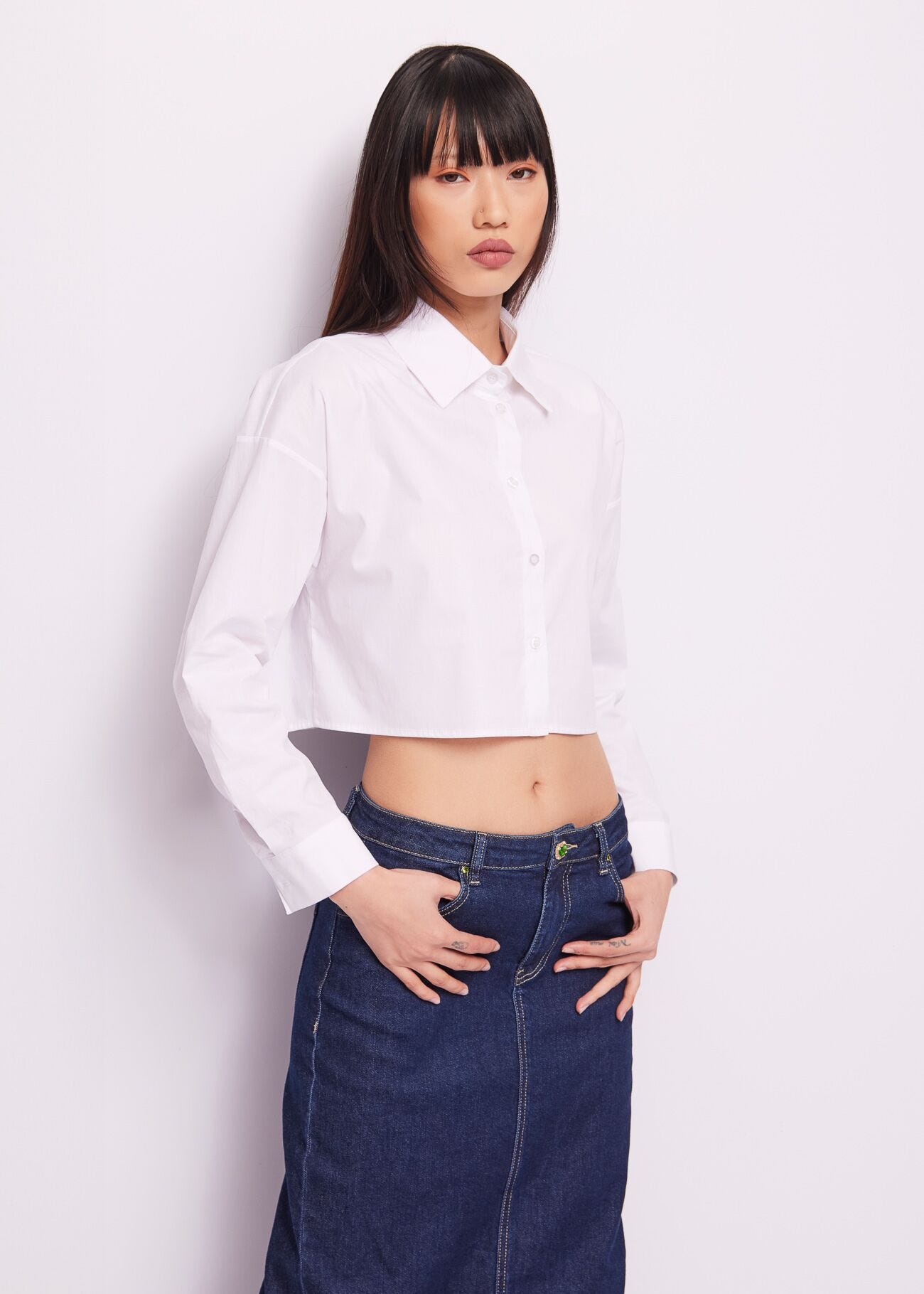 White cotton-blend shirt