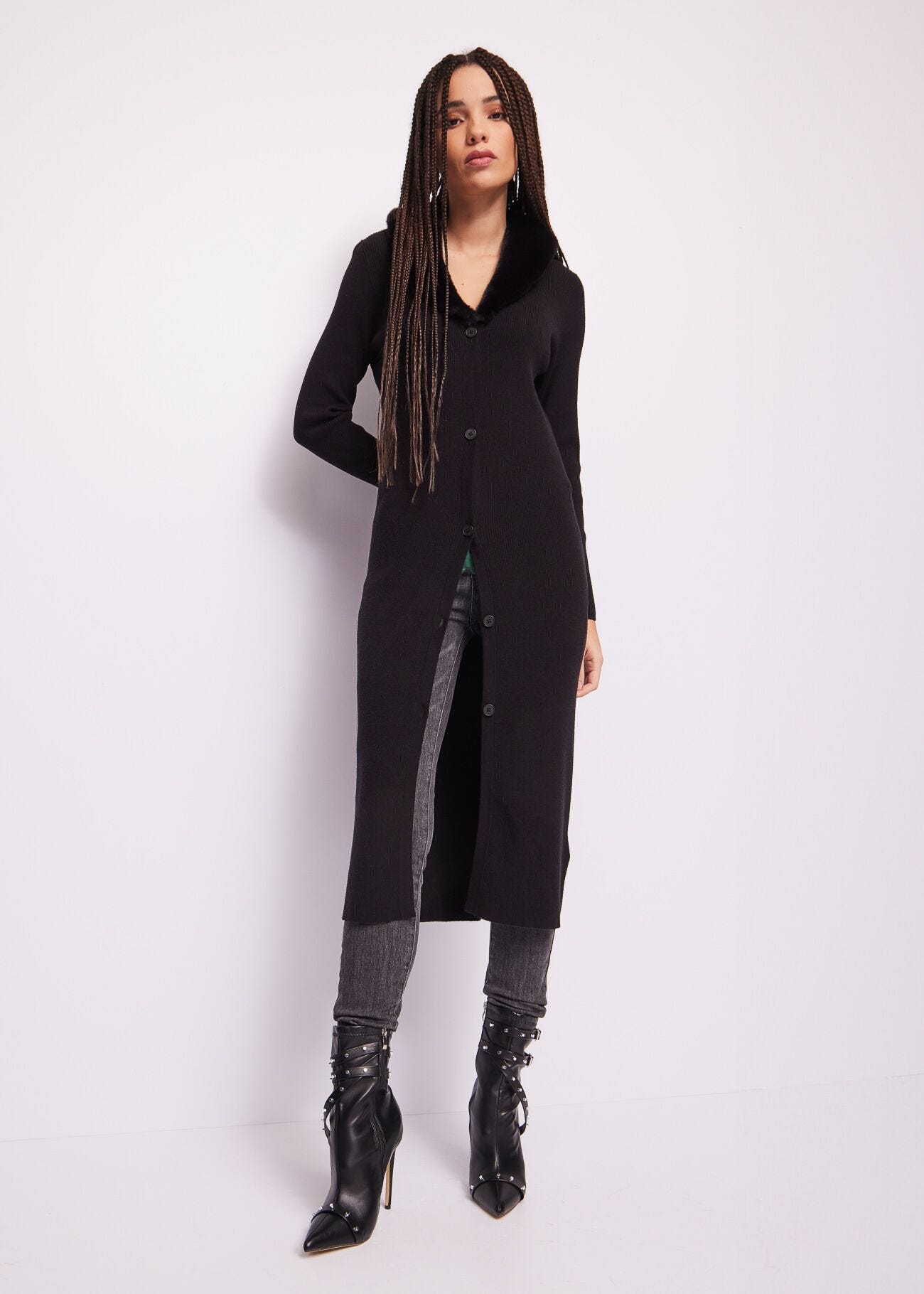 Long black knitted cardigan