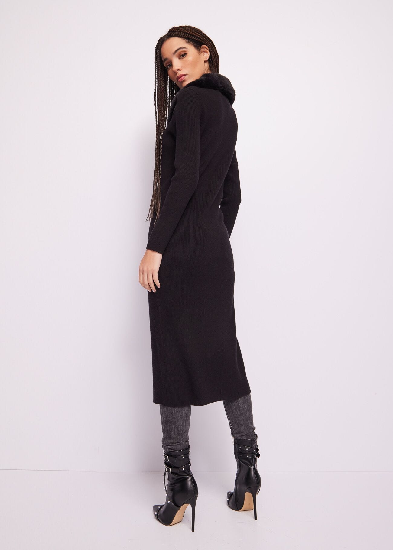 Long black knitted cardigan