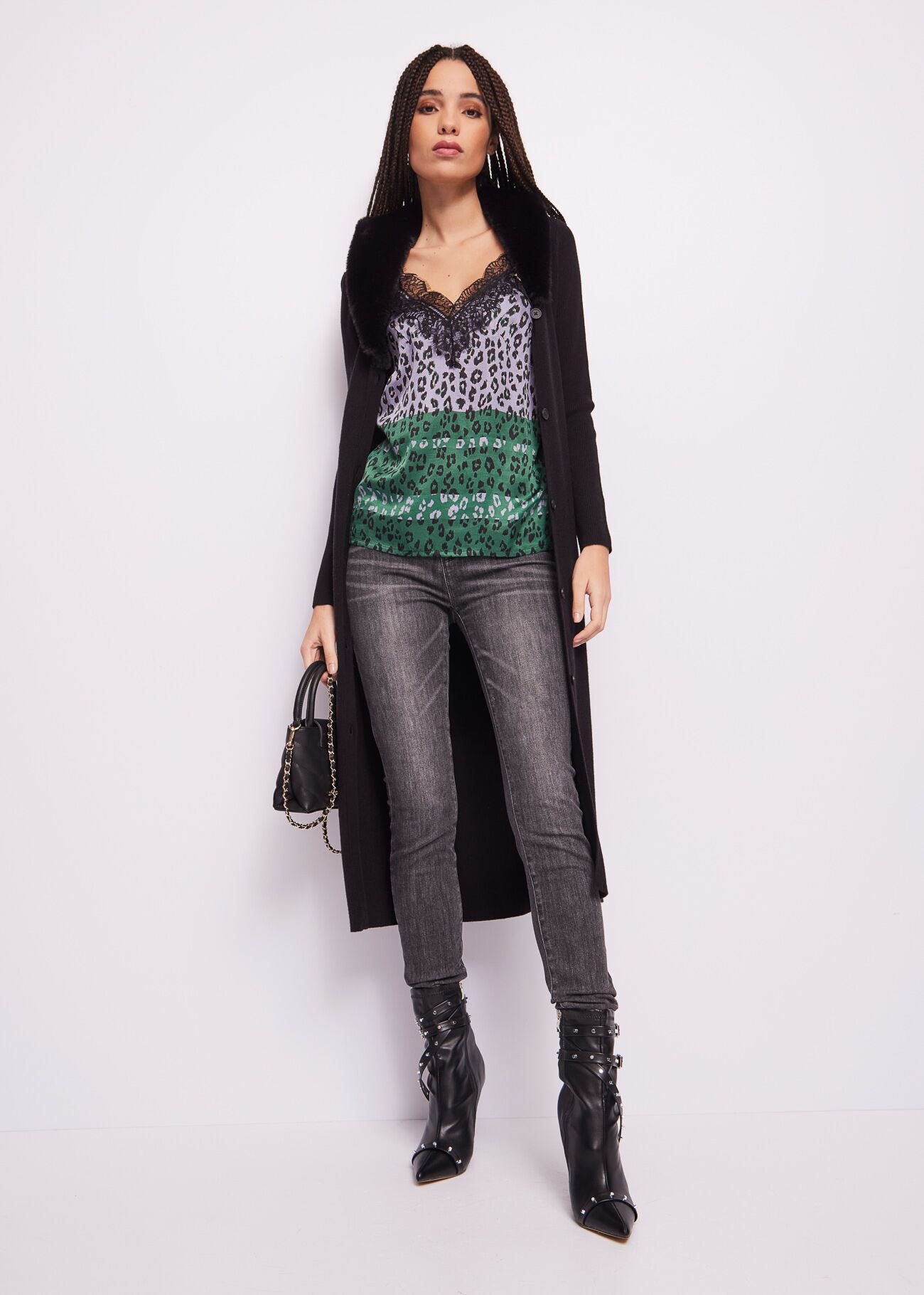 Long black knitted cardigan