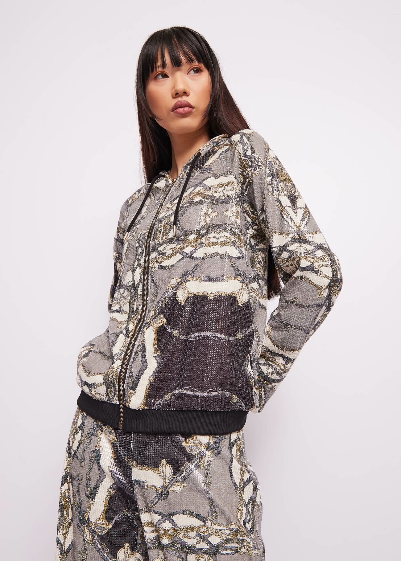 Printed jersey sweatshirt with zip