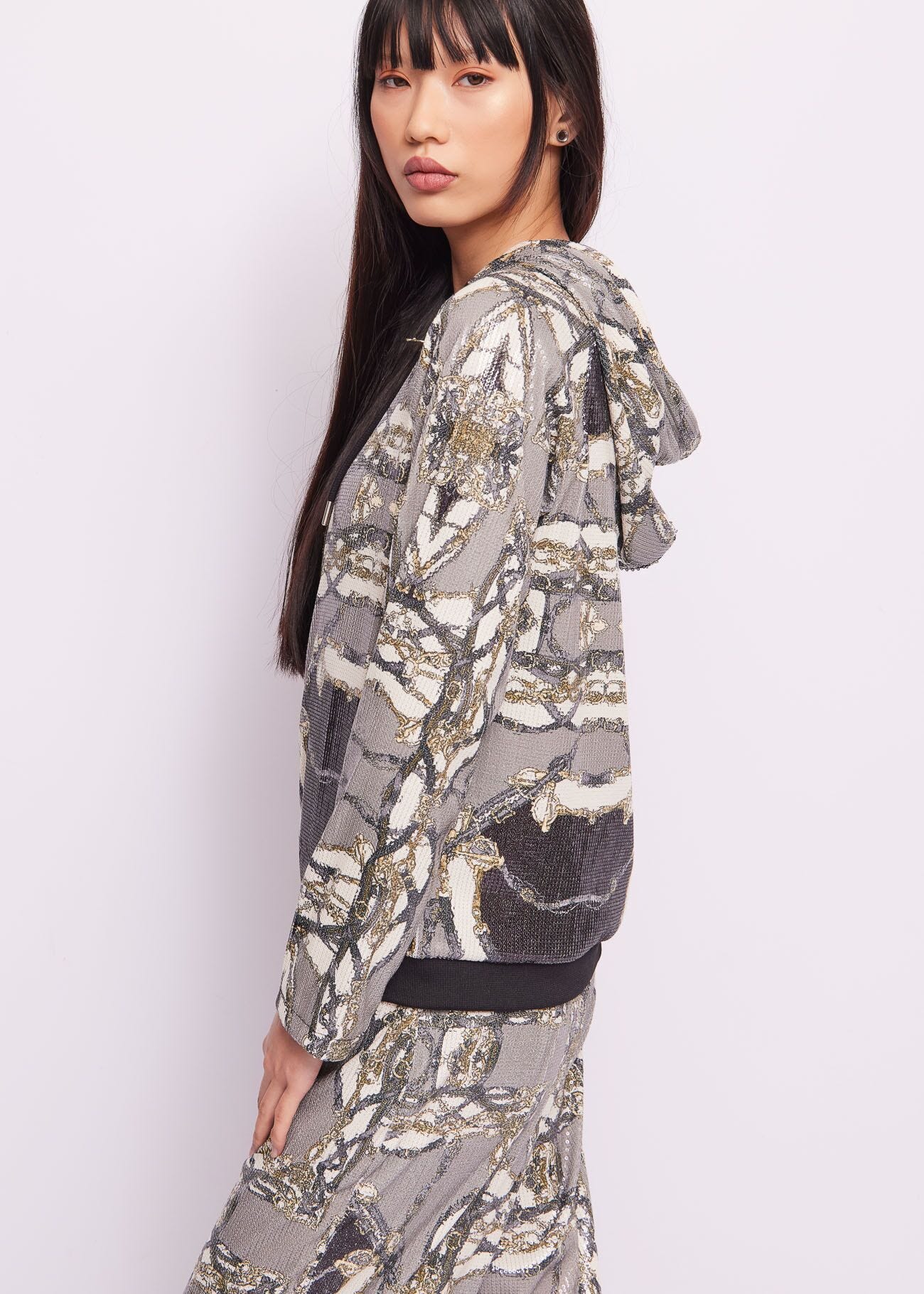 Printed jersey sweatshirt with zip