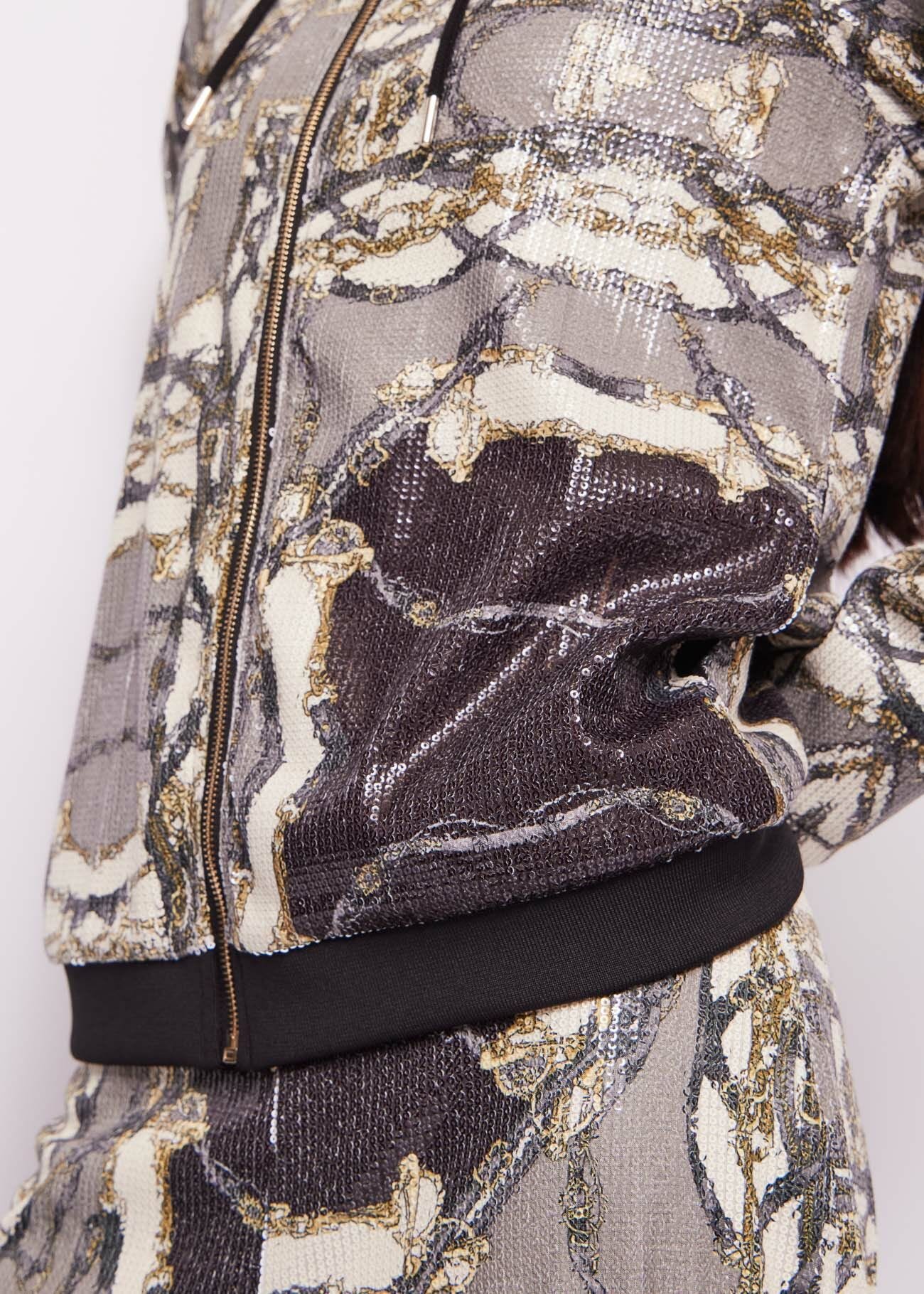 Printed jersey sweatshirt with zip