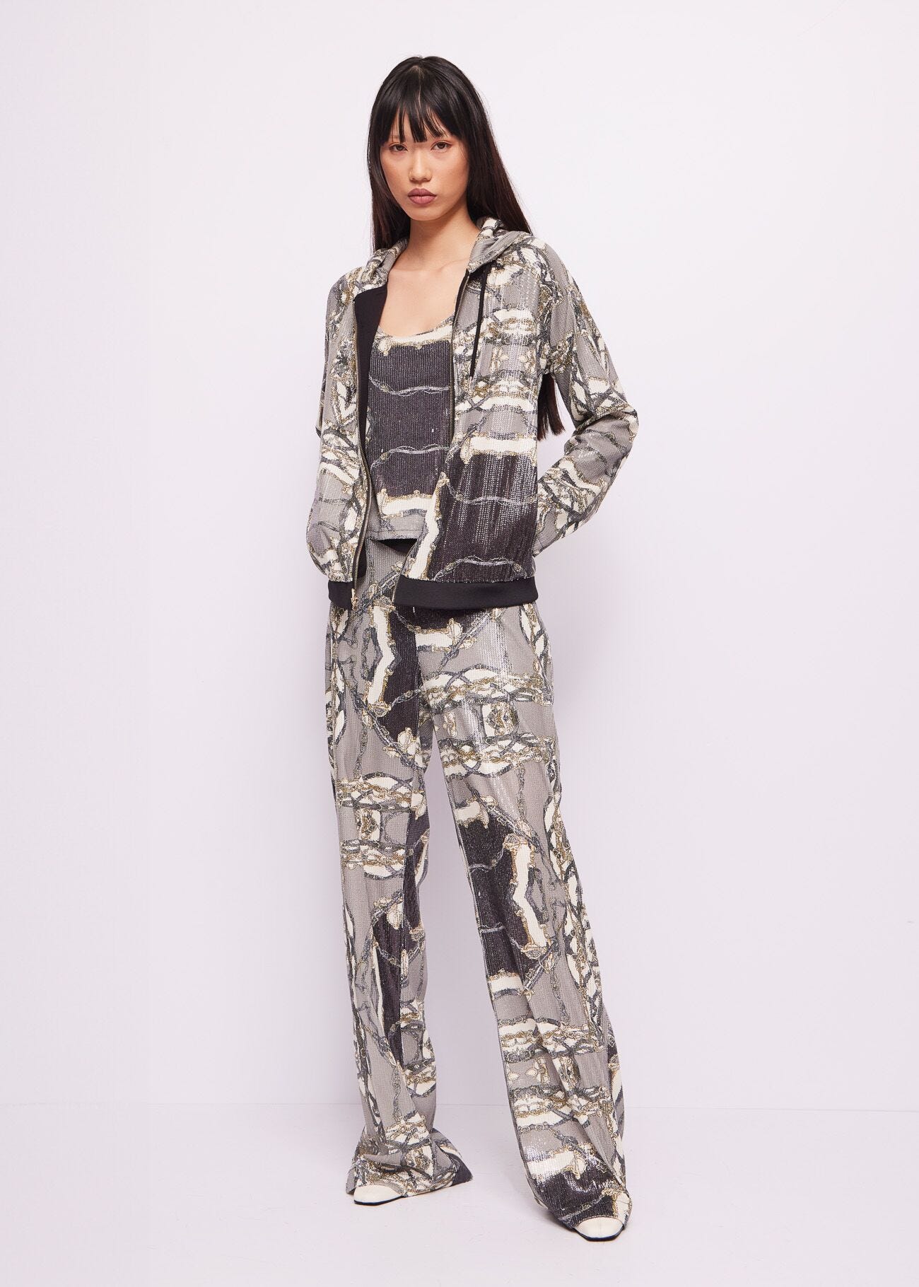 Printed jersey sweatshirt with zip