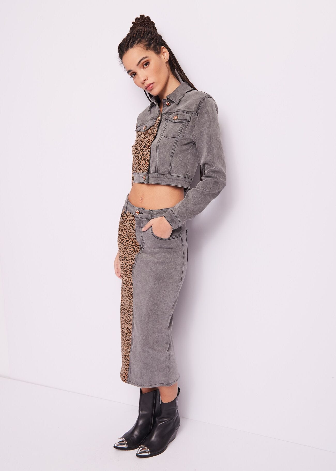 Printed denim skirt