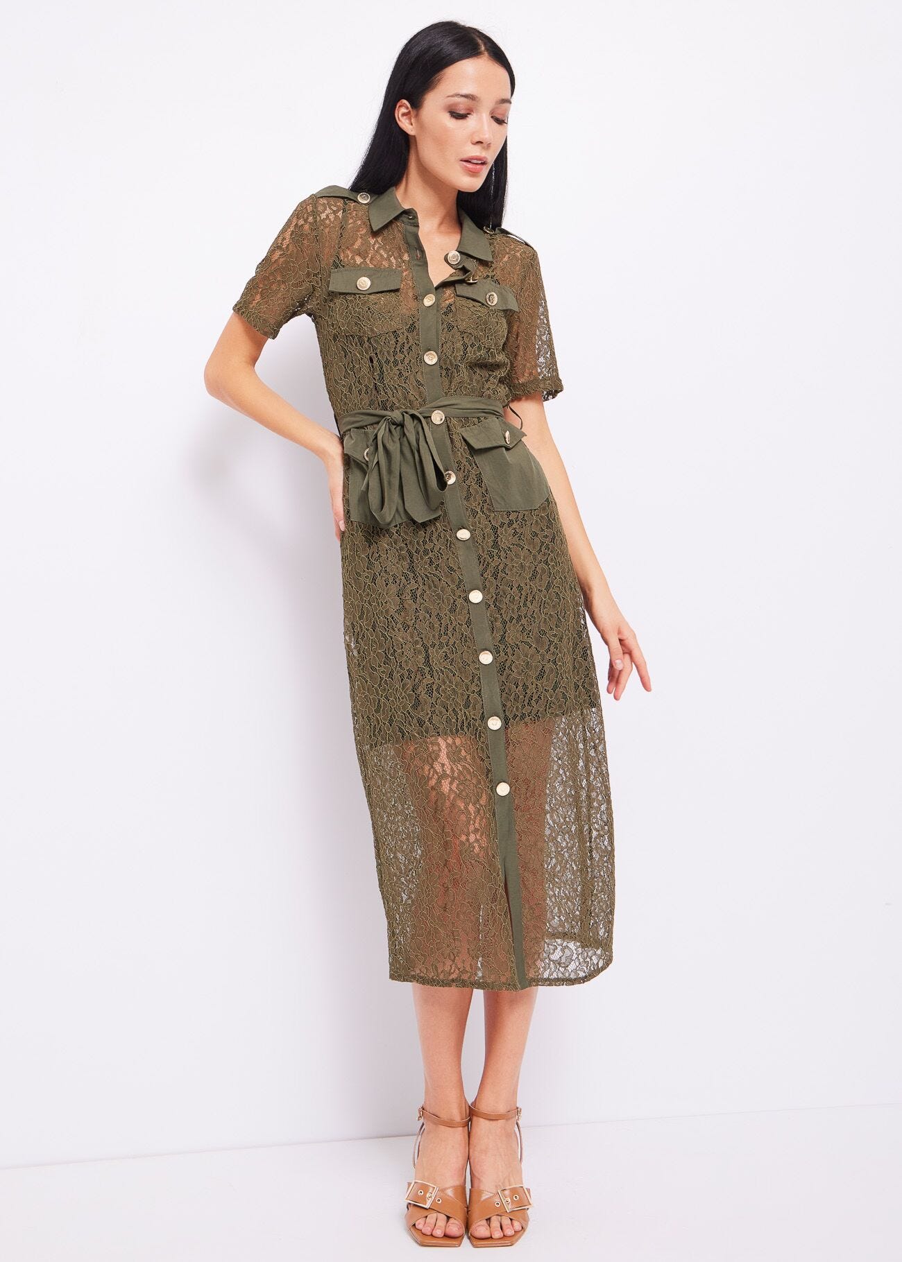 Lace shirt dress