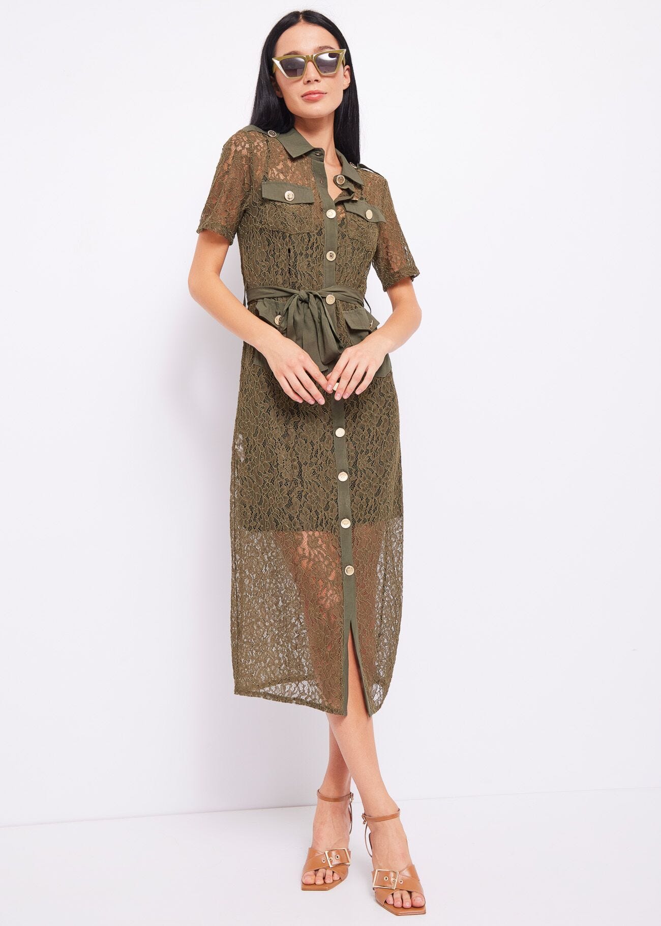 Lace shirt dress
