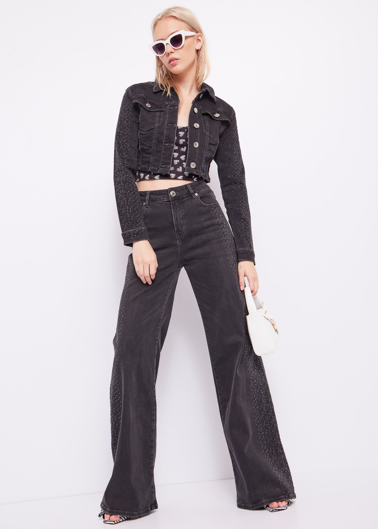 Wide-fit jeans with rhinestones | Denny Rose Official