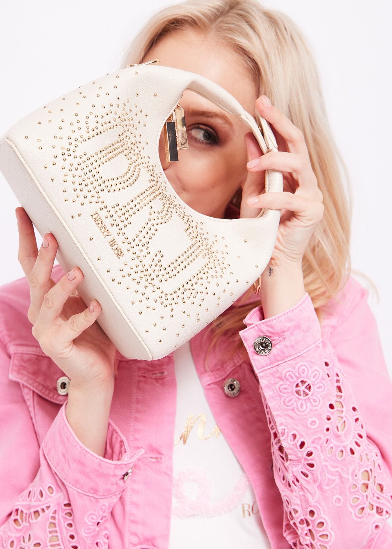 Faux-leather crossbody bag with studs