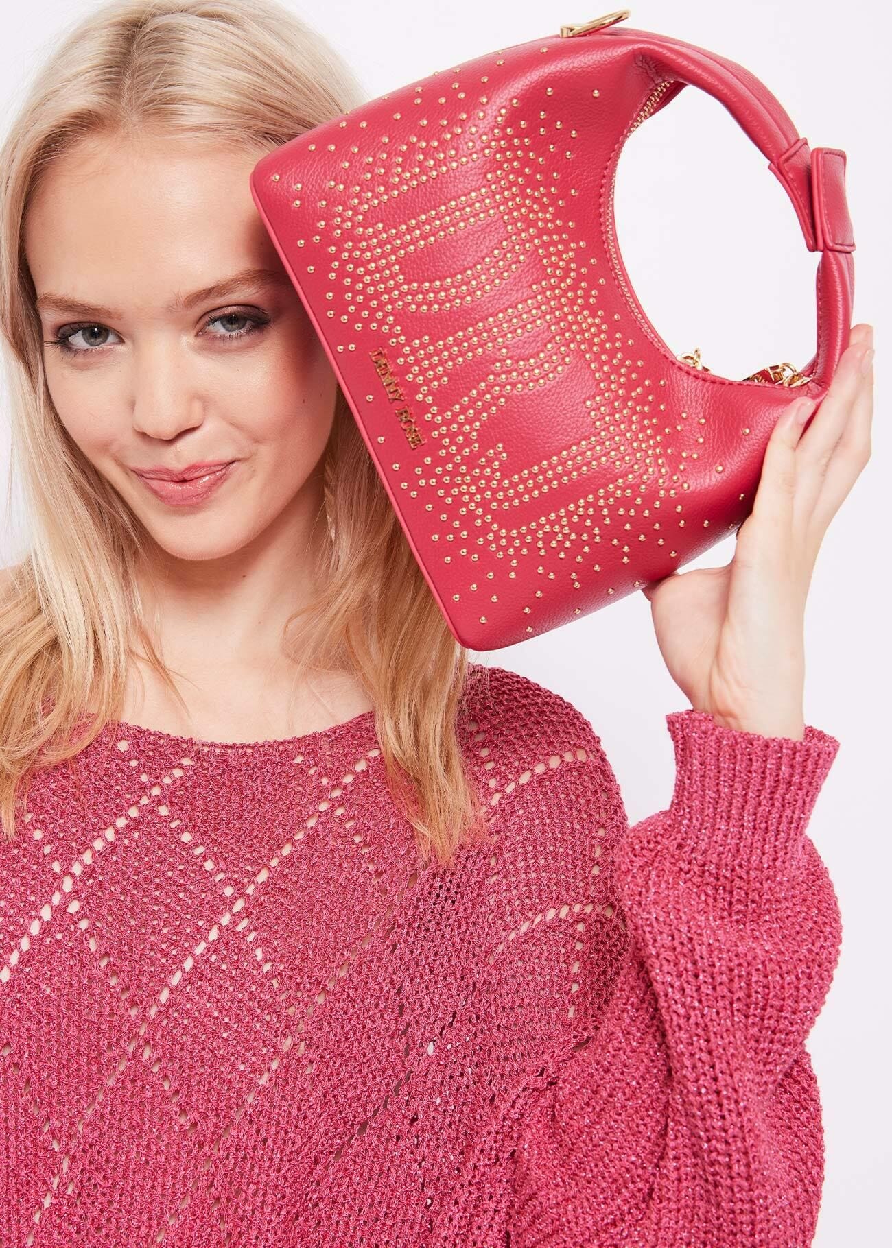Faux-leather crossbody bag with studs