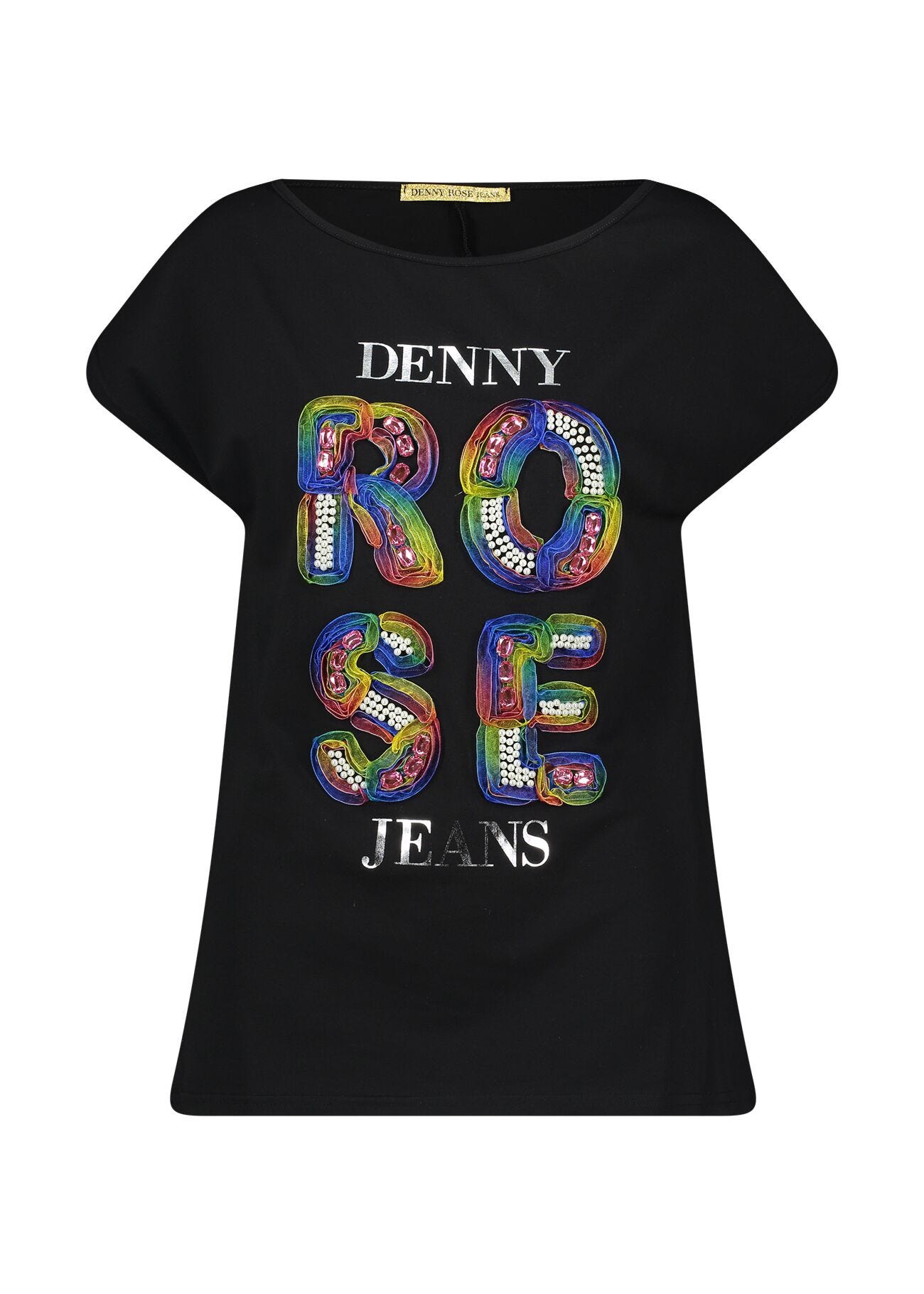 T-shirt con strass e perle