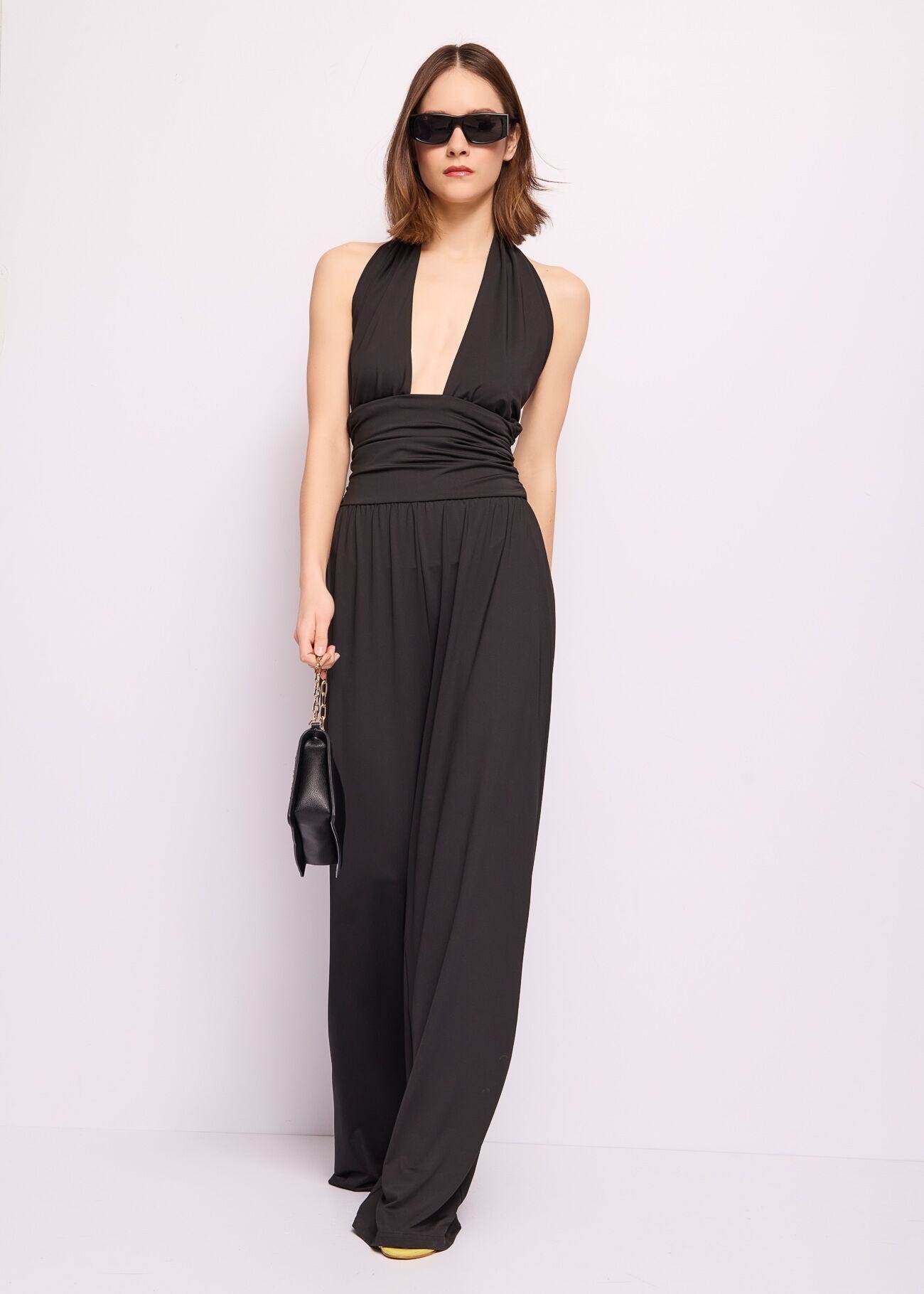Shiny black jersey jumpsuit