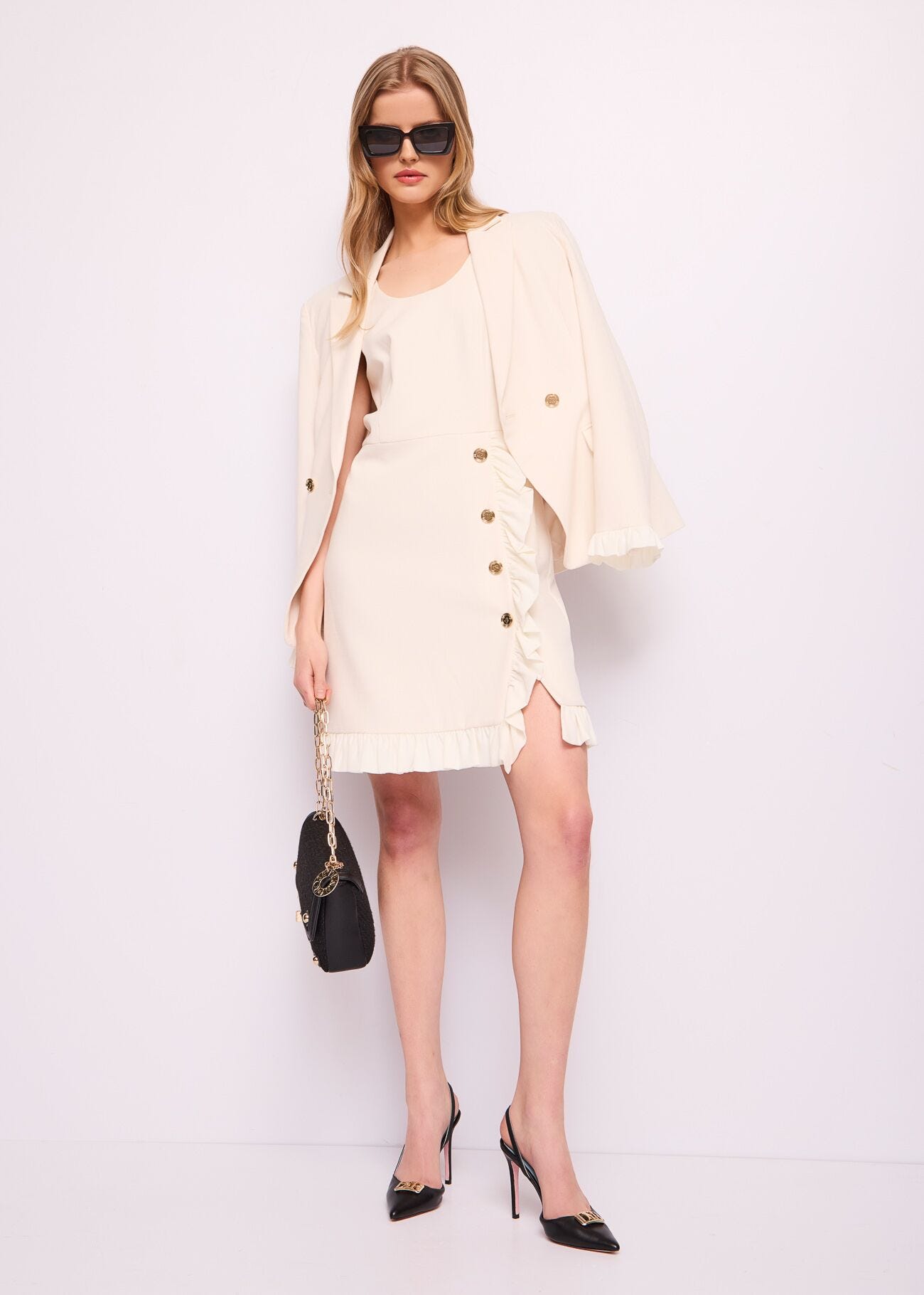 White mini dress with buttons