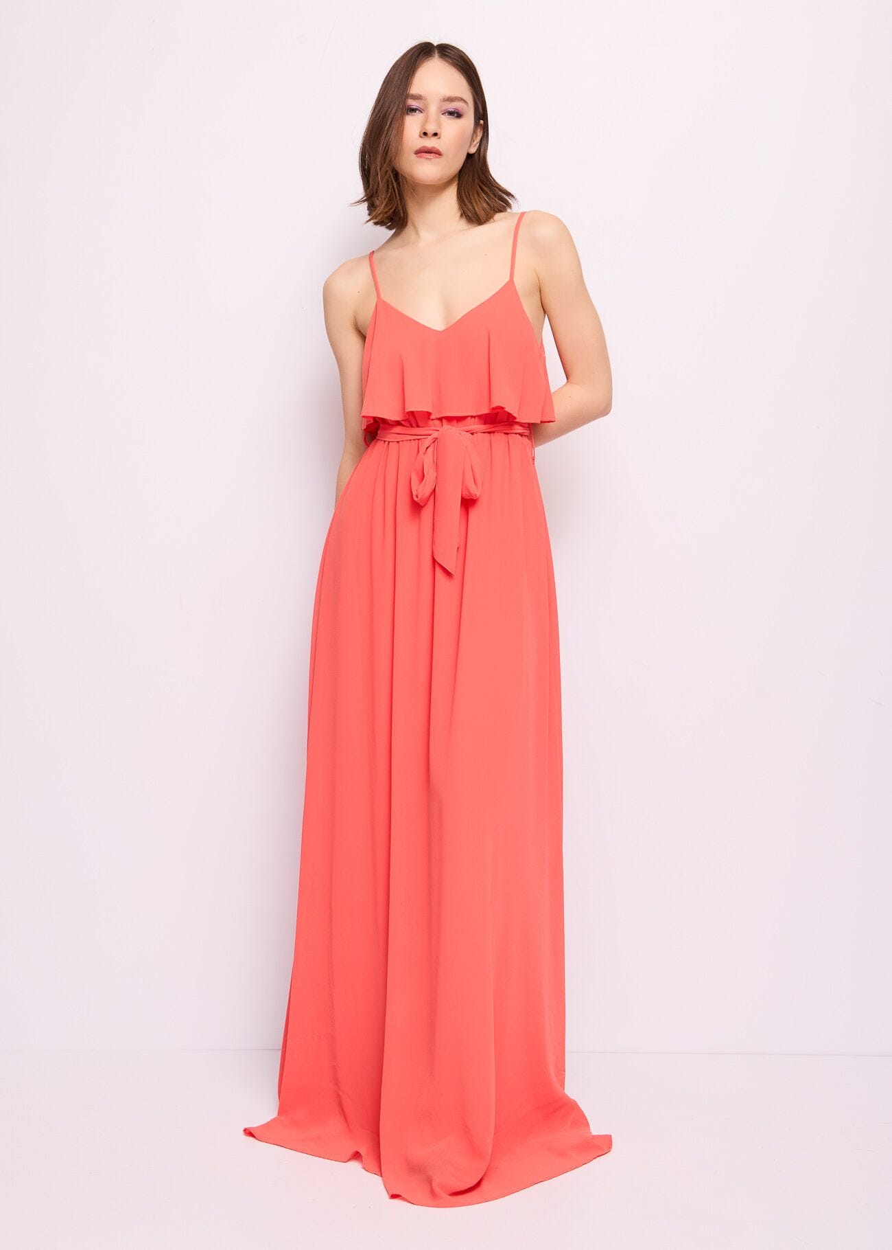 Abito lungo rosso in georgette