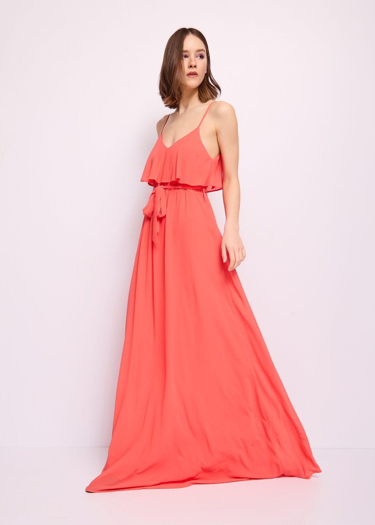 Abito lungo rosso in georgette