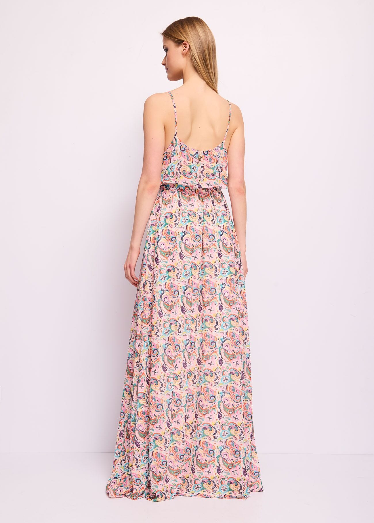 Vestido largo en georgette estampado