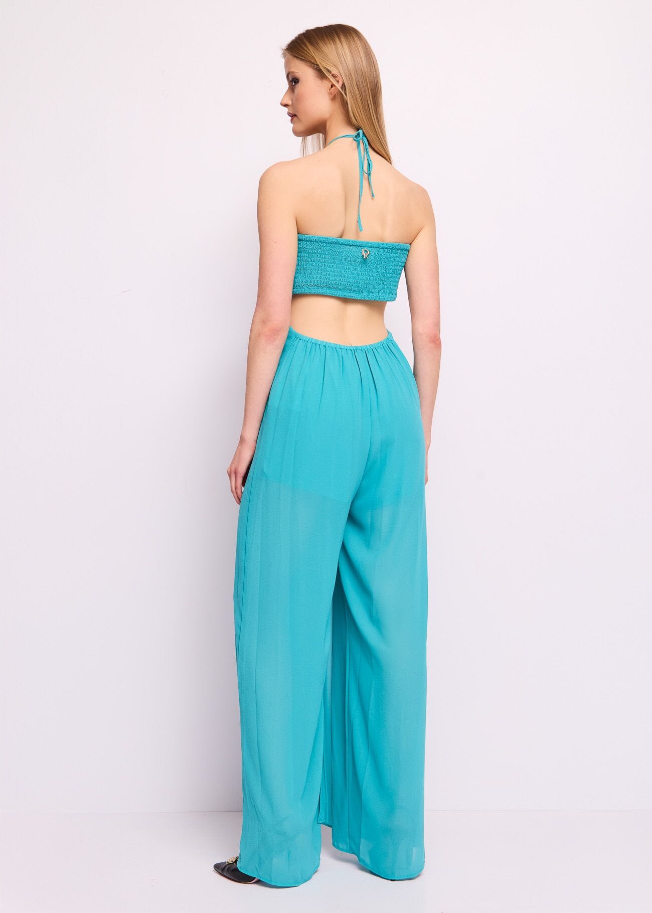 Turquoise green georgette jumpsuit