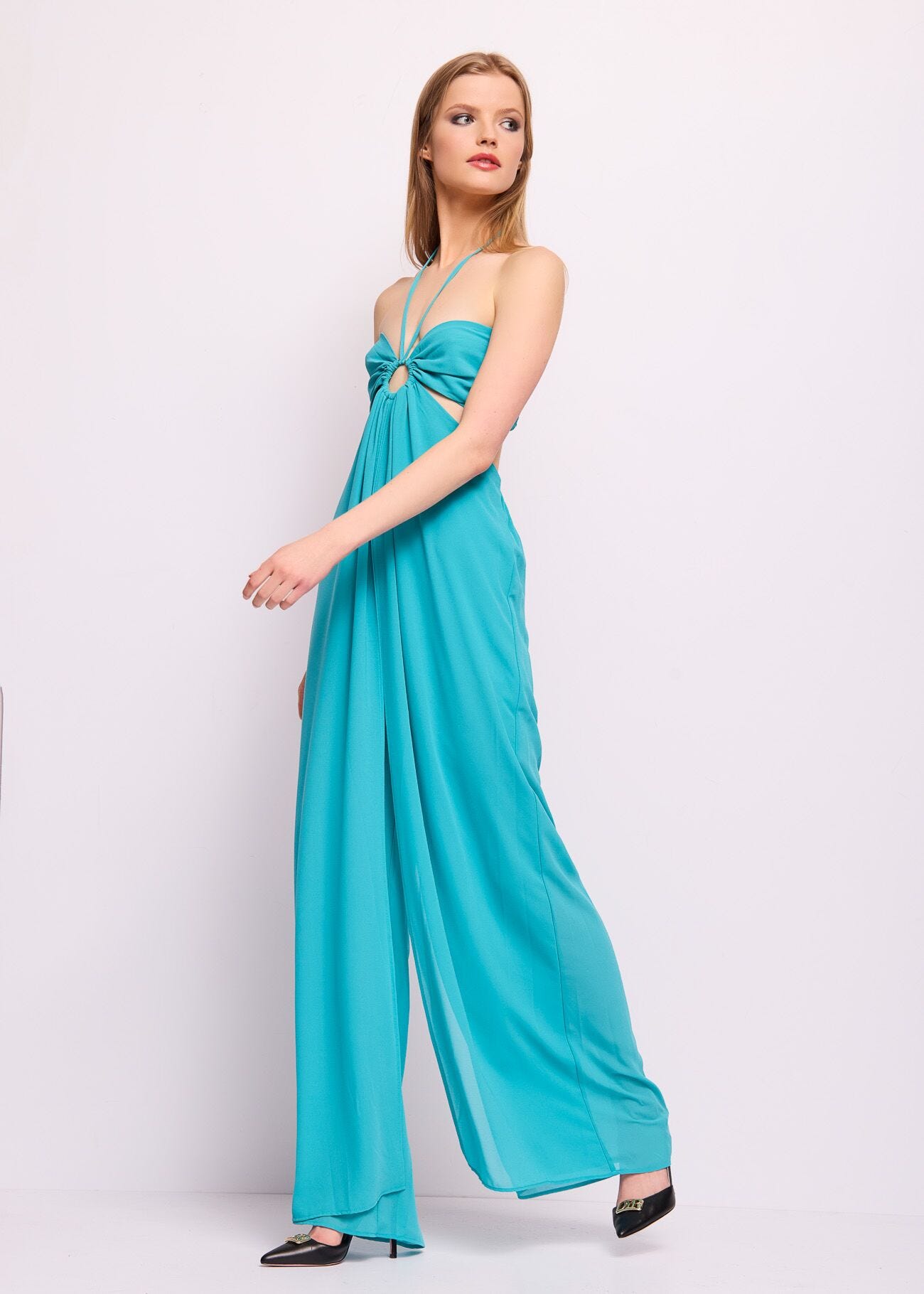 Turquoise green georgette jumpsuit