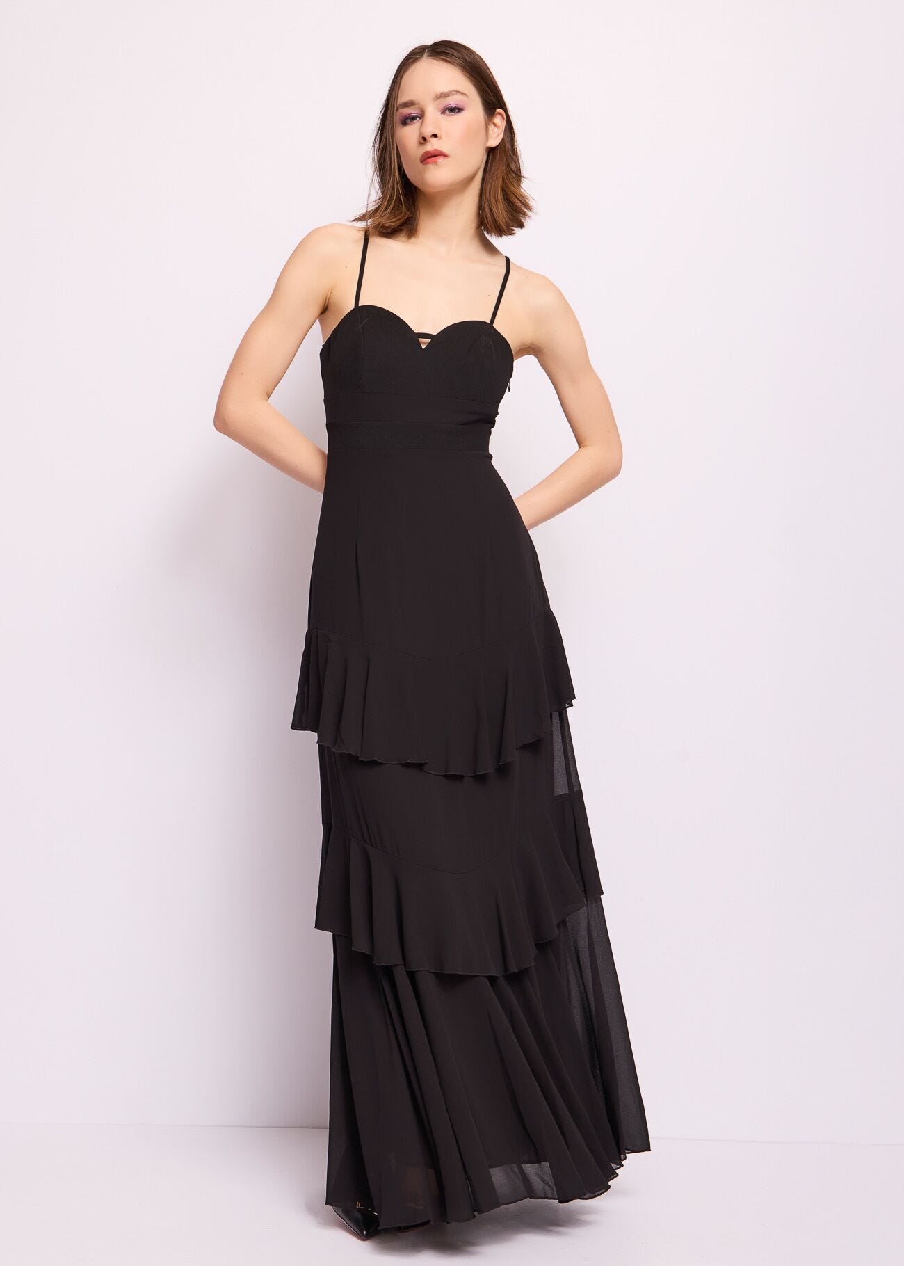Abito lungo nero in georgette