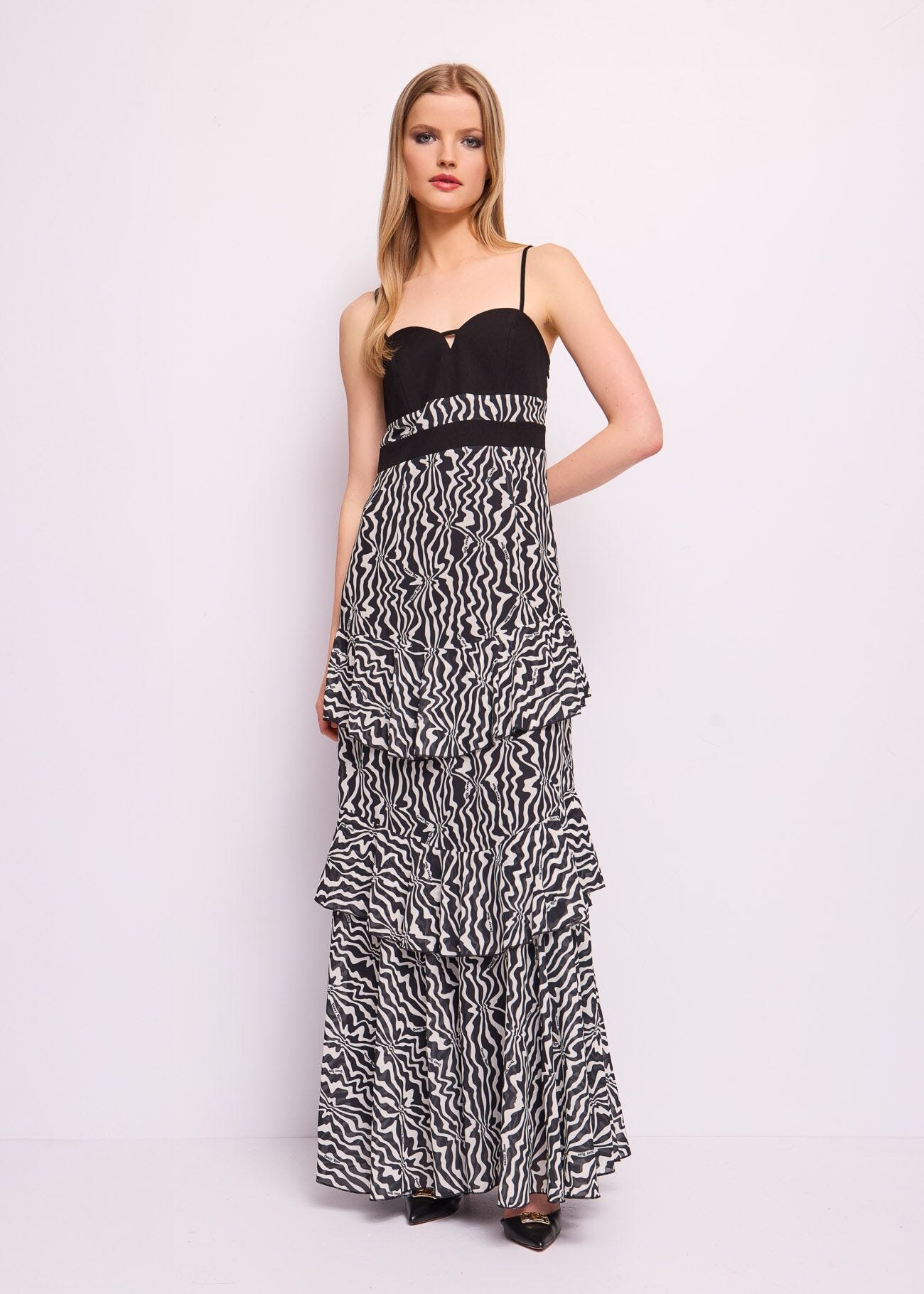 Vestido largo en georgette estampado