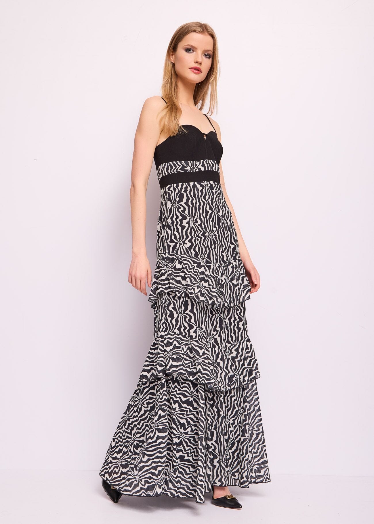 Vestido largo en georgette estampado
