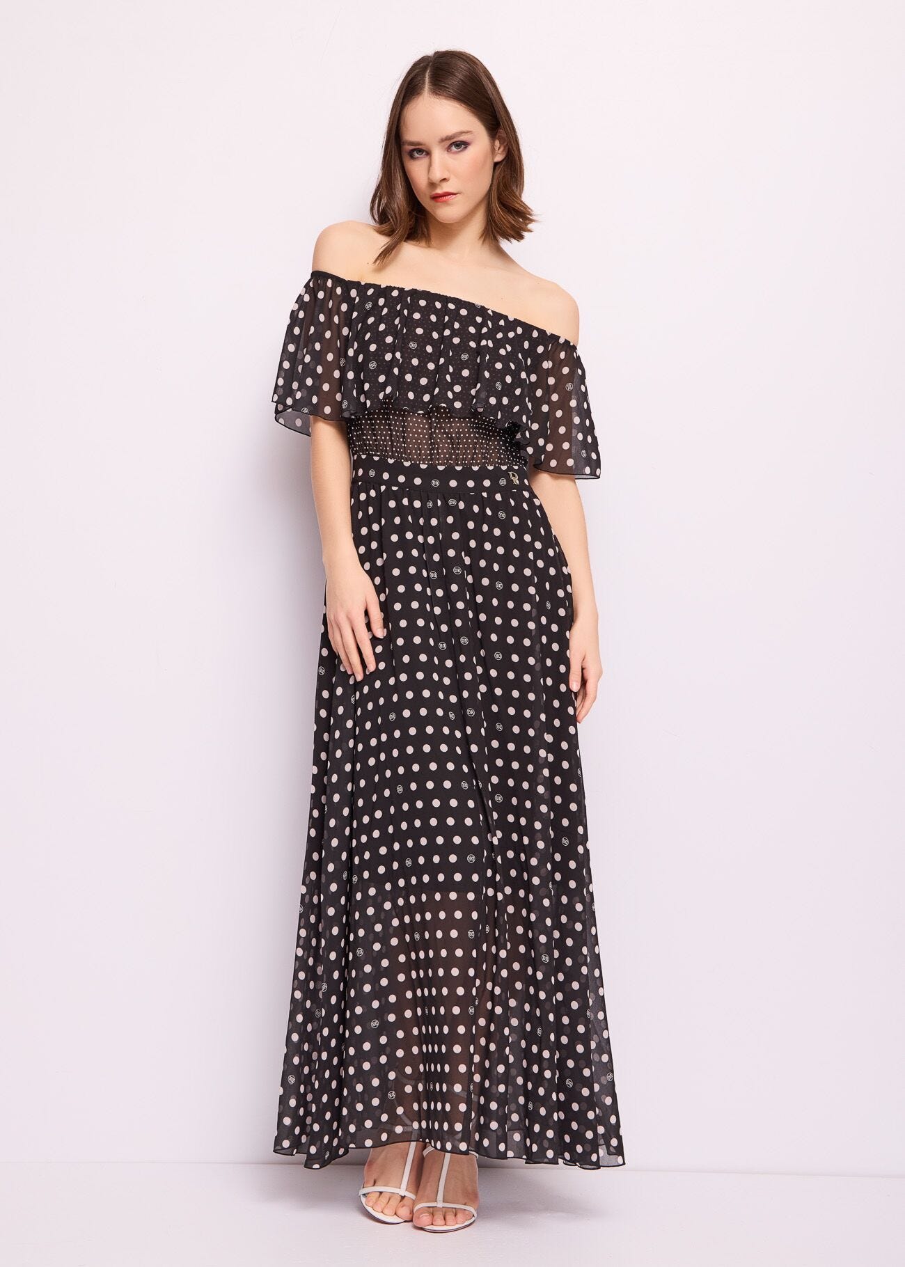 Abito lungo in georgette a pois