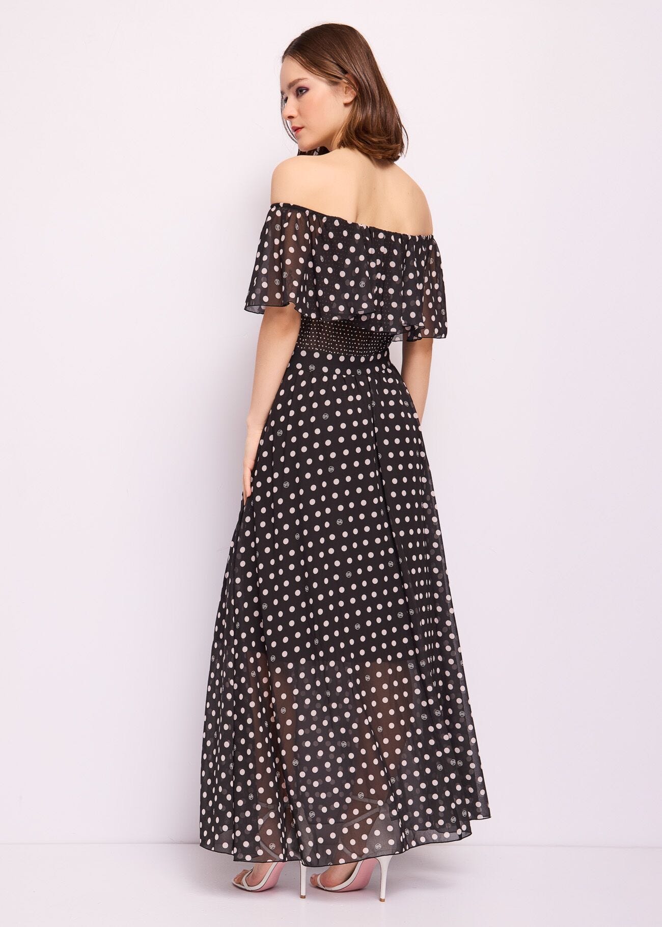 Abito lungo in georgette a pois