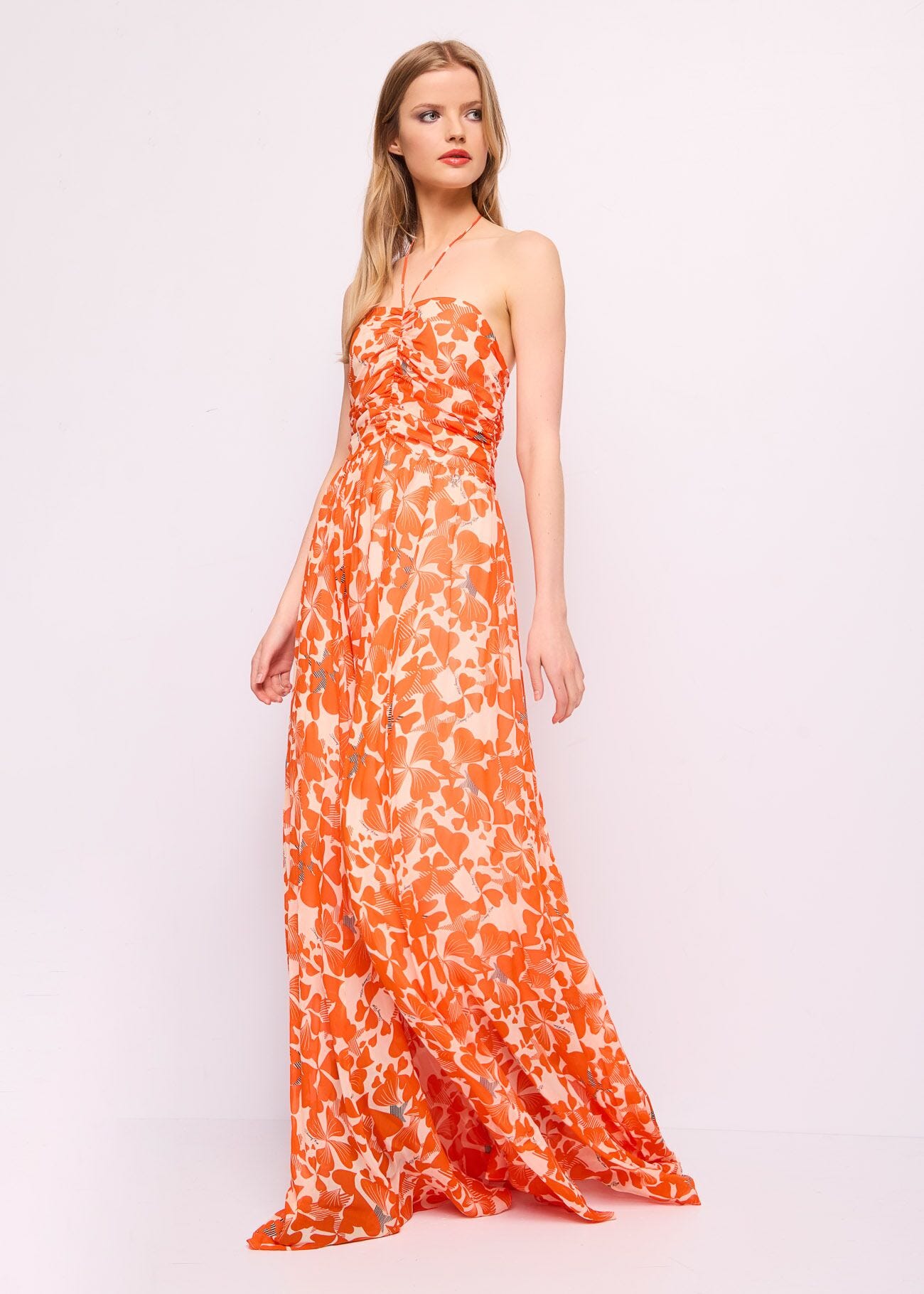 Vestido largo en georgette estampado