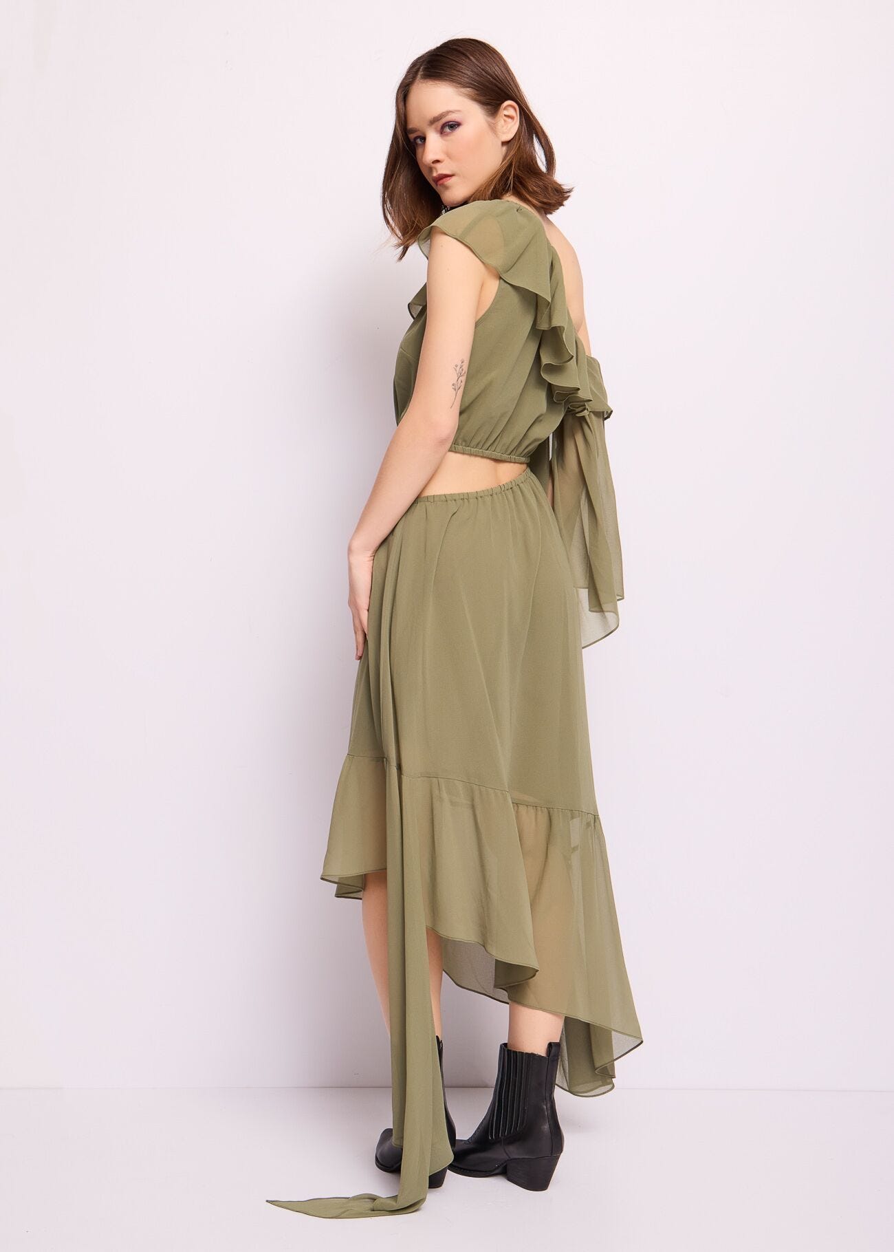 Abito monospalla in georgette