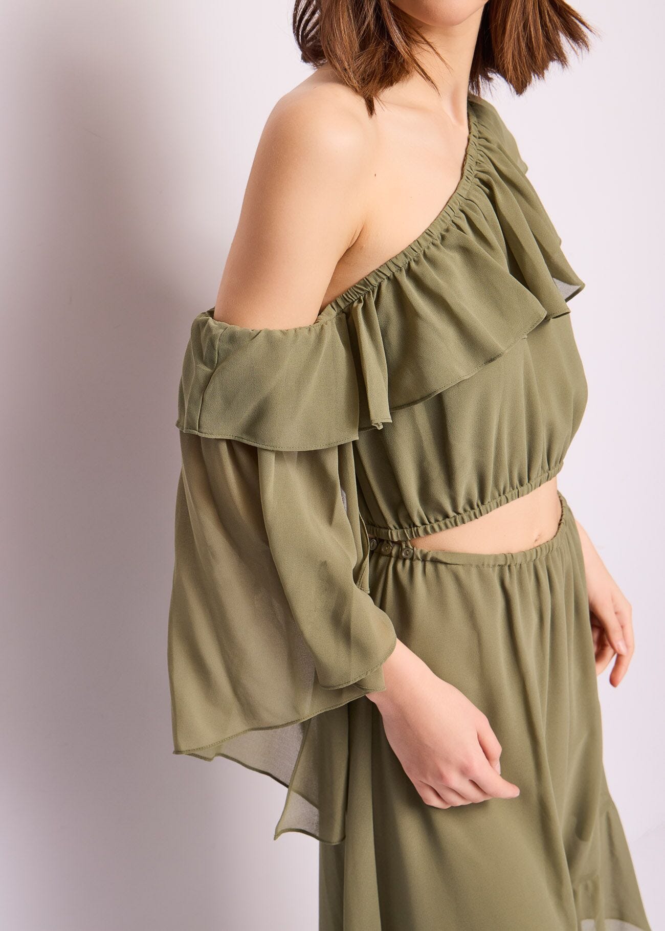 Abito monospalla in georgette