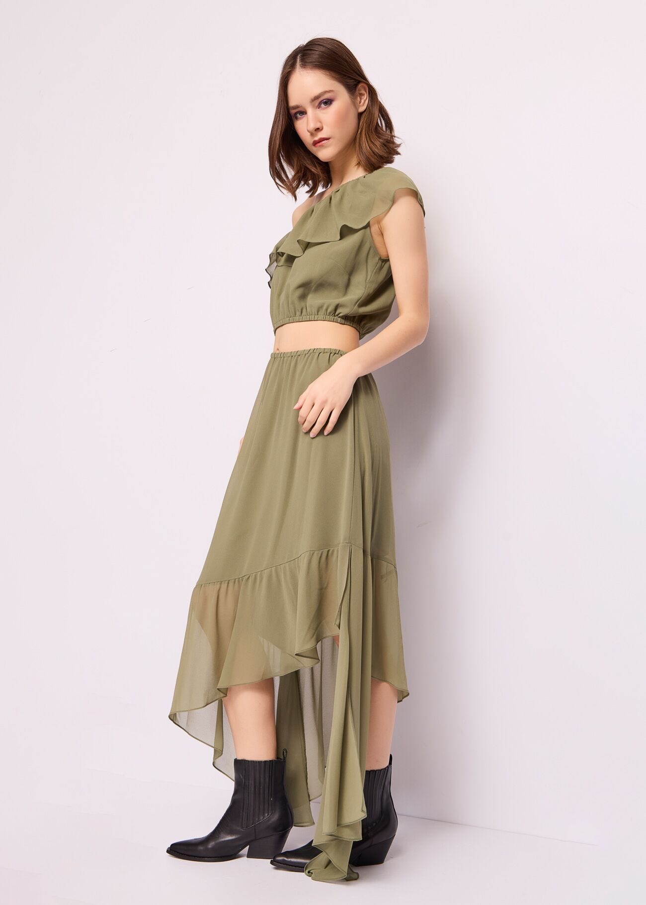 Abito monospalla in georgette
