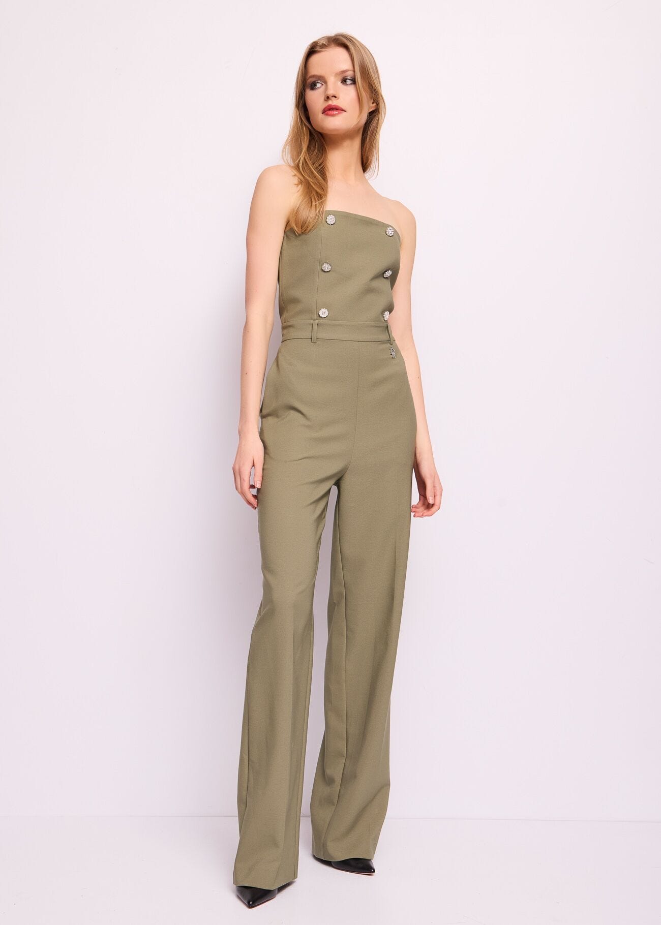 Green jumpsuit with buttons