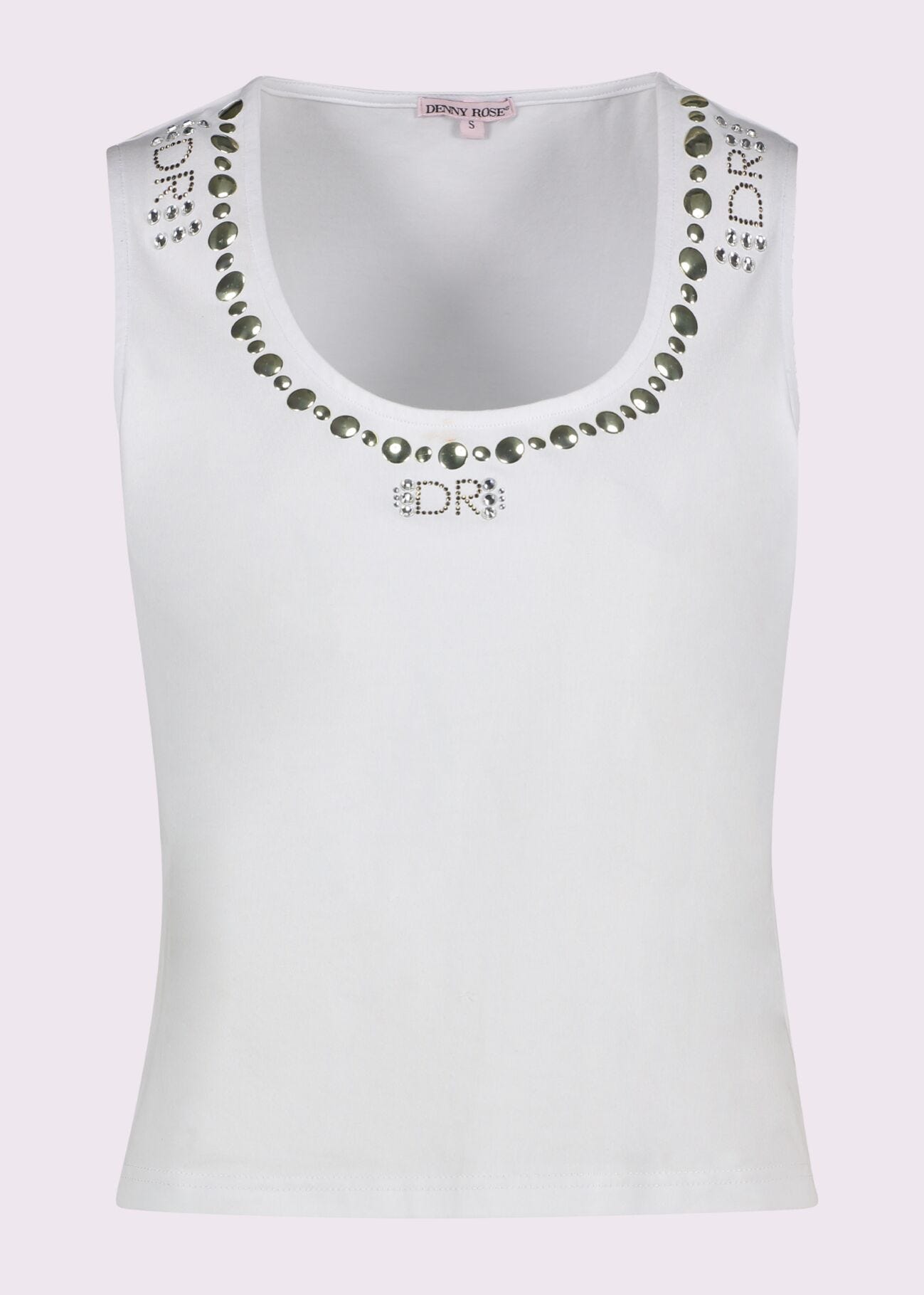 Top bianco in cotone con strass