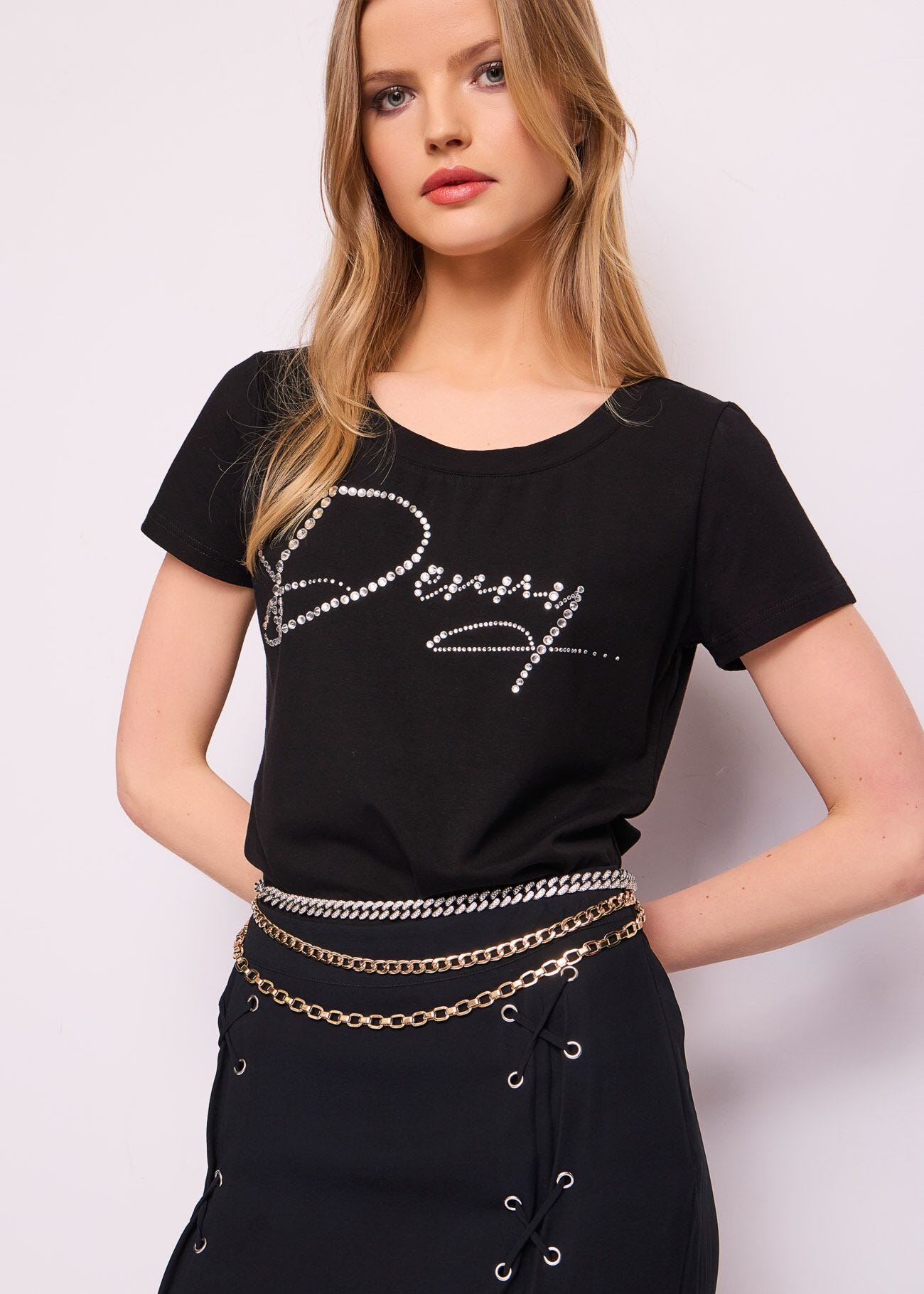 T-shirt nera in cotone con logo