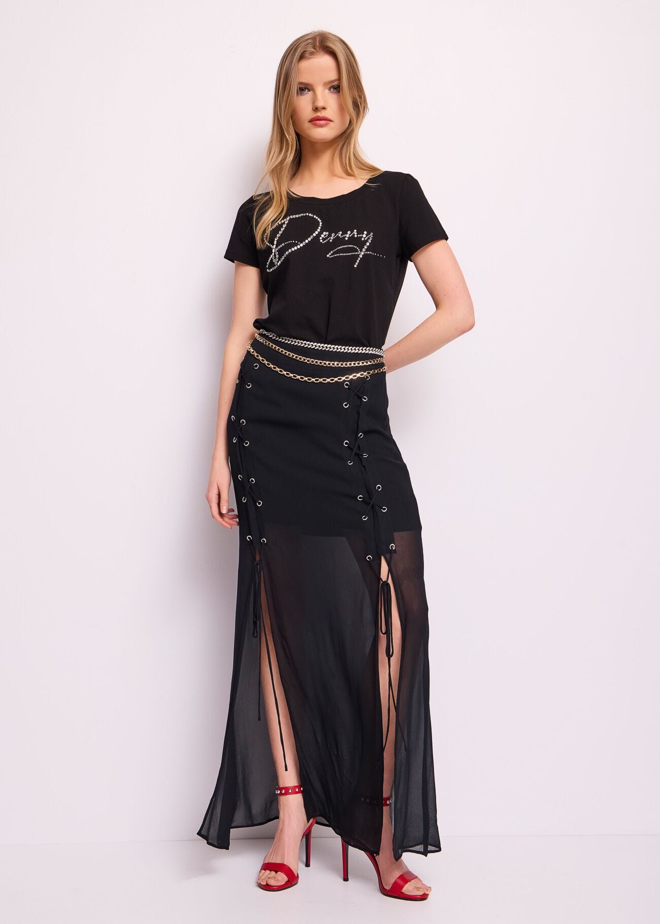 T-shirt nera in cotone con logo