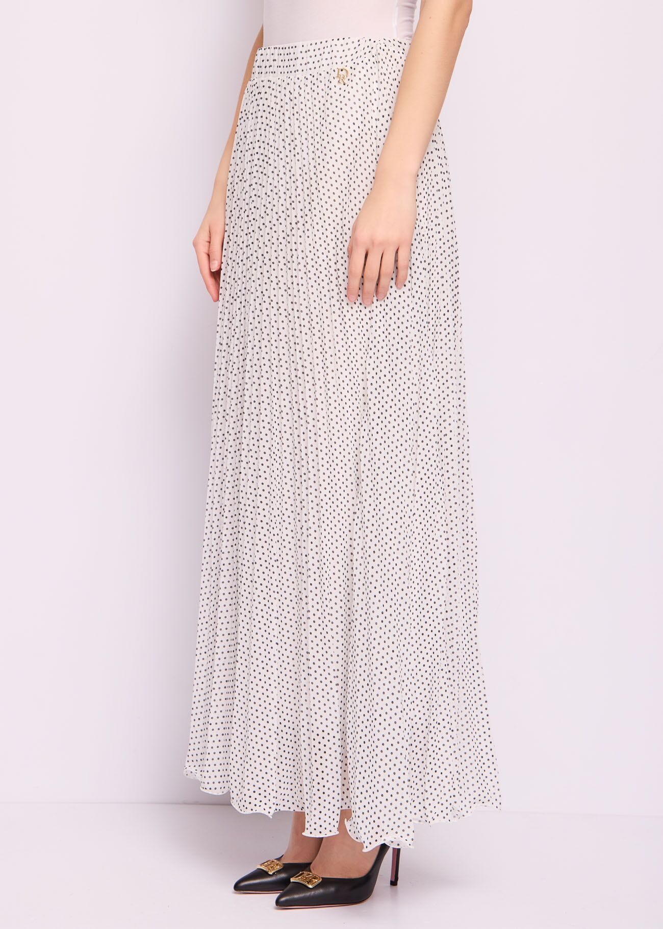Pleated georgette polka-dot skirt