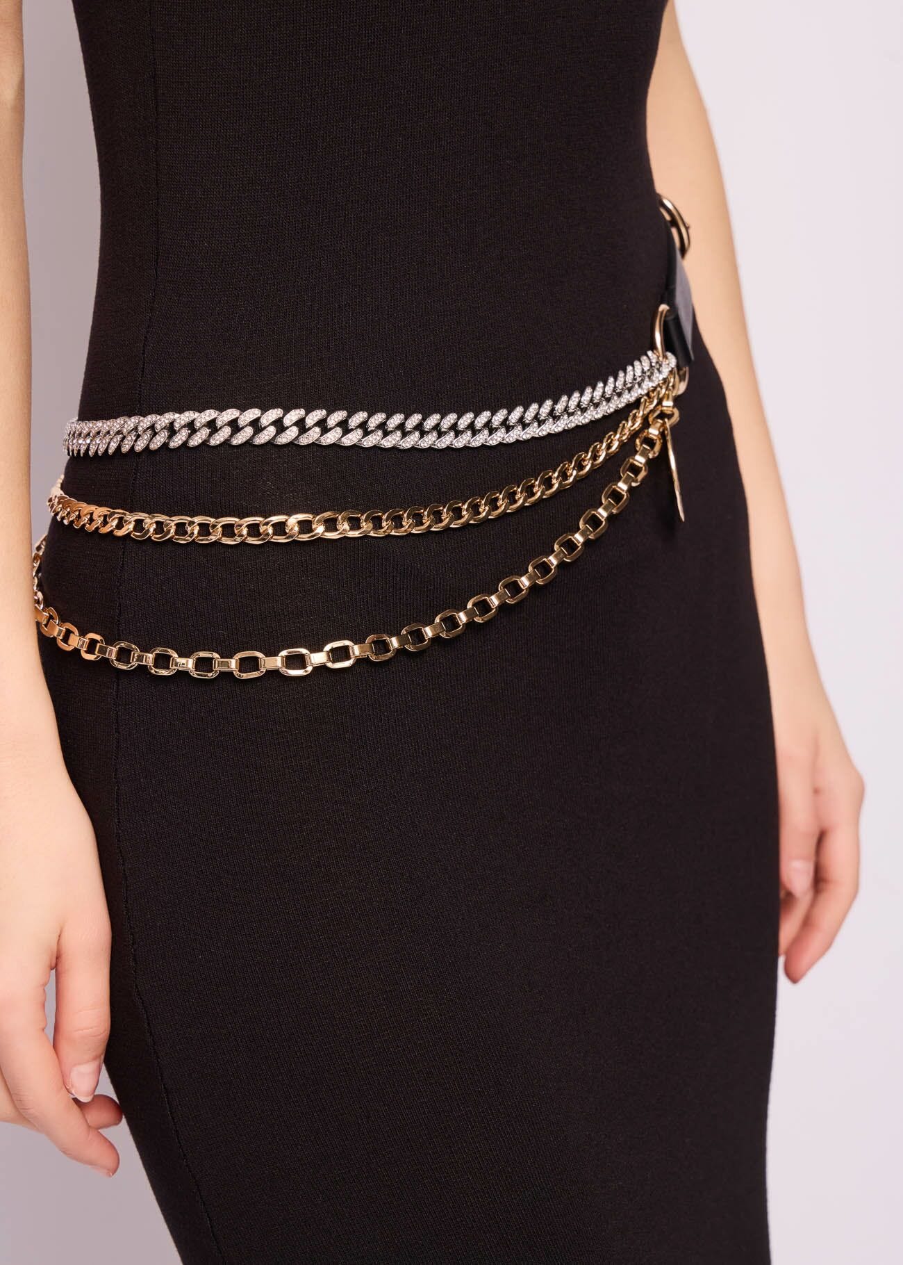Faux-leather belt with chain