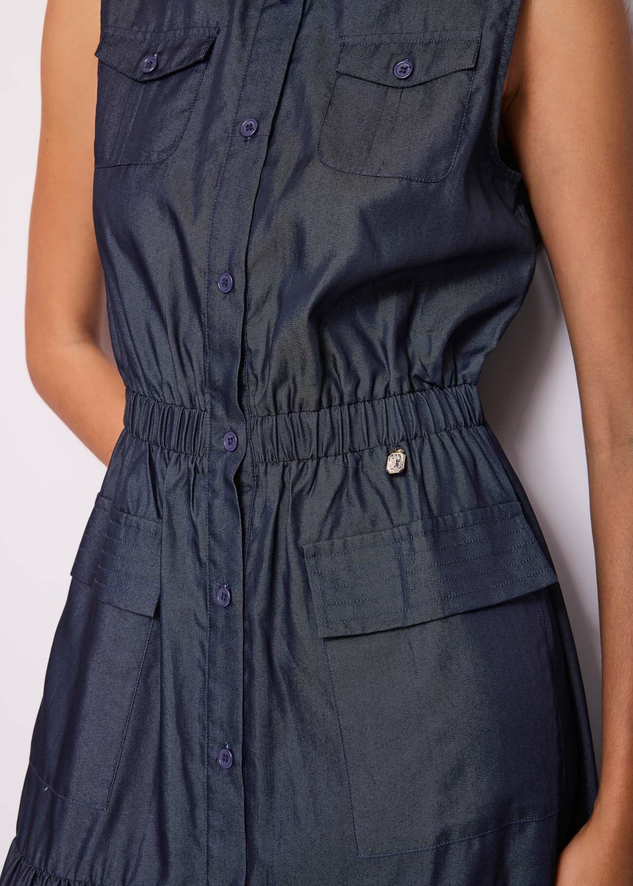 Abito lungo blu in chambray