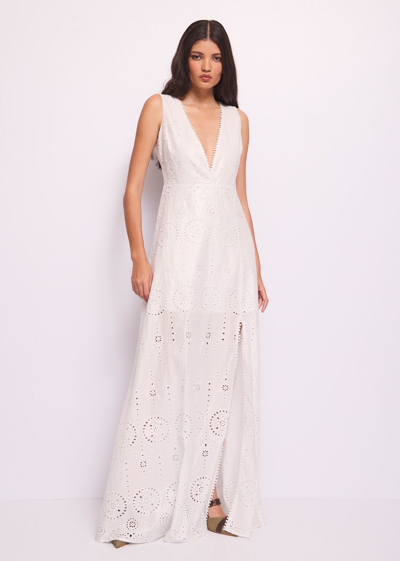 Abito lungo bianco in cotone