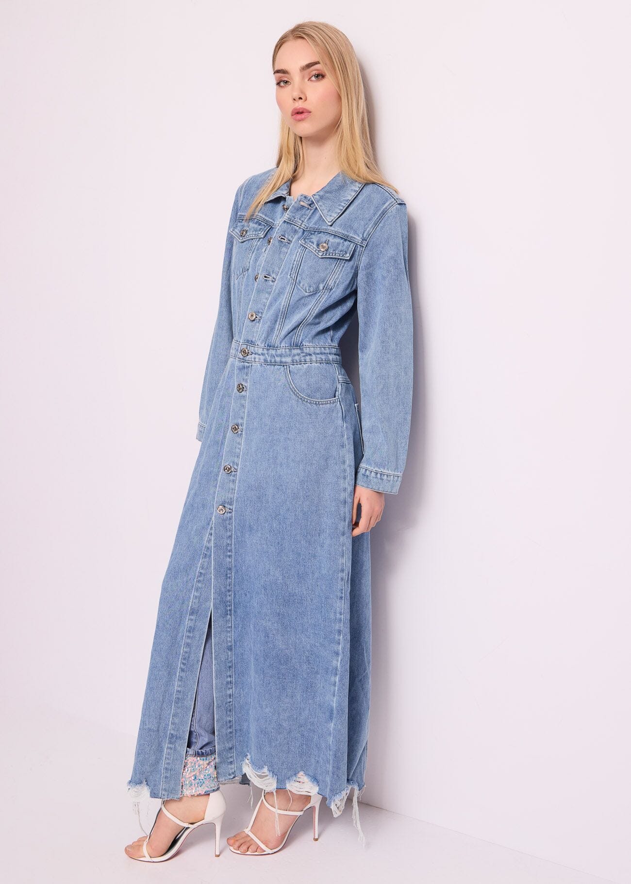 Abito lungo in denim di cotone
