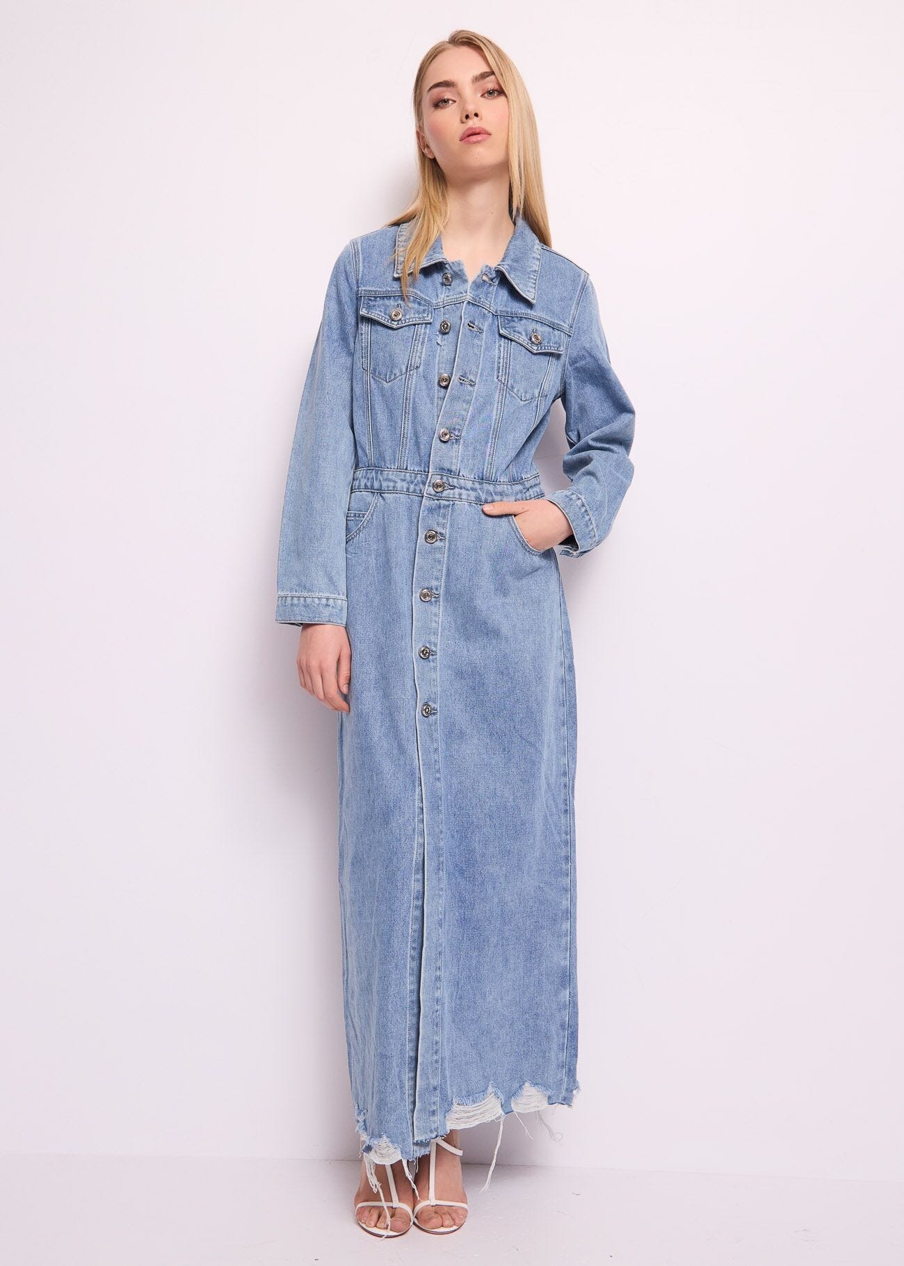 Abito lungo in denim di cotone