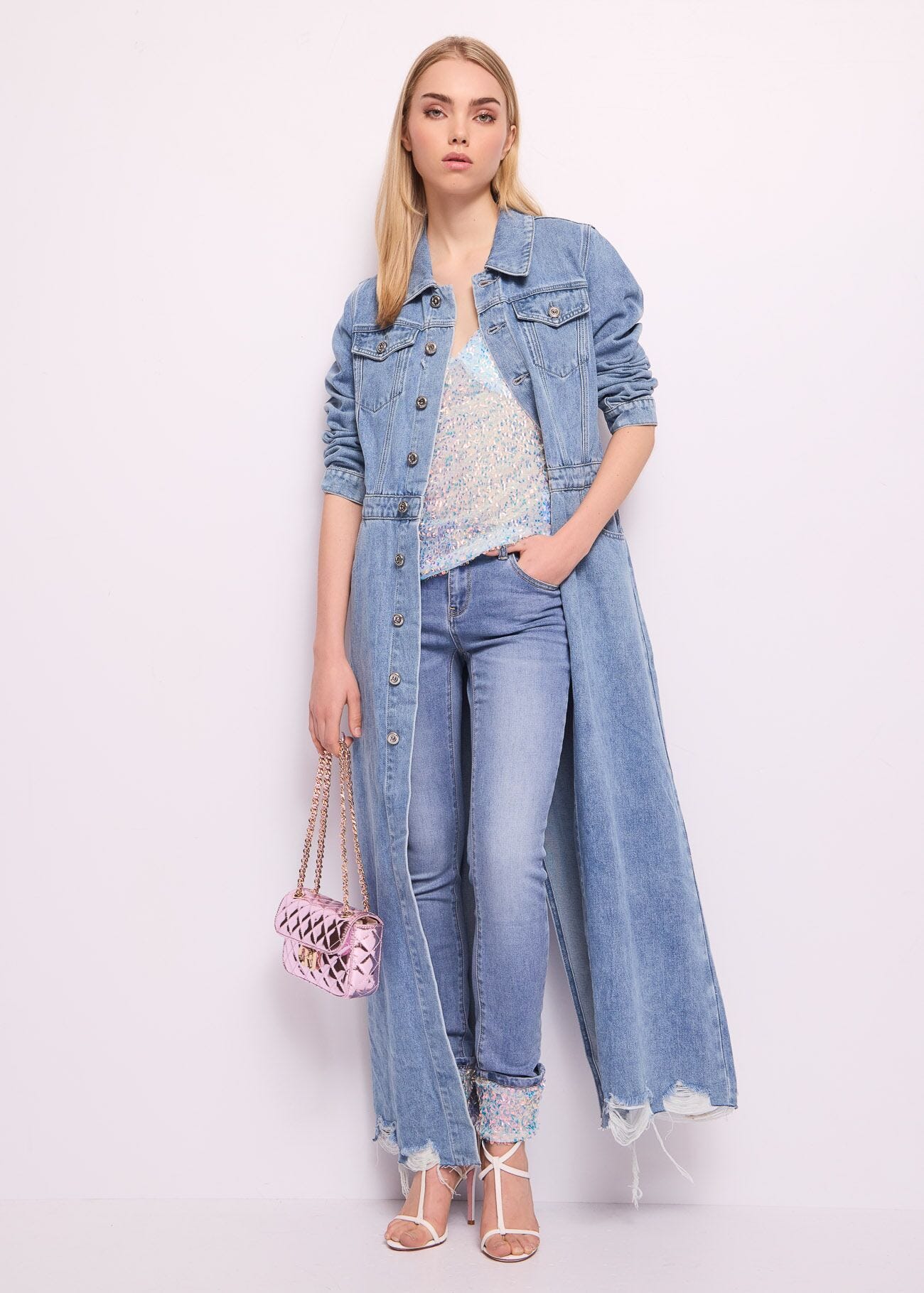 Abito lungo in denim di cotone