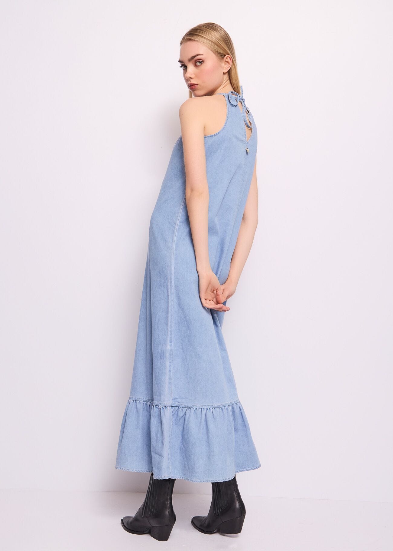 Abito lungo in denim di cotone