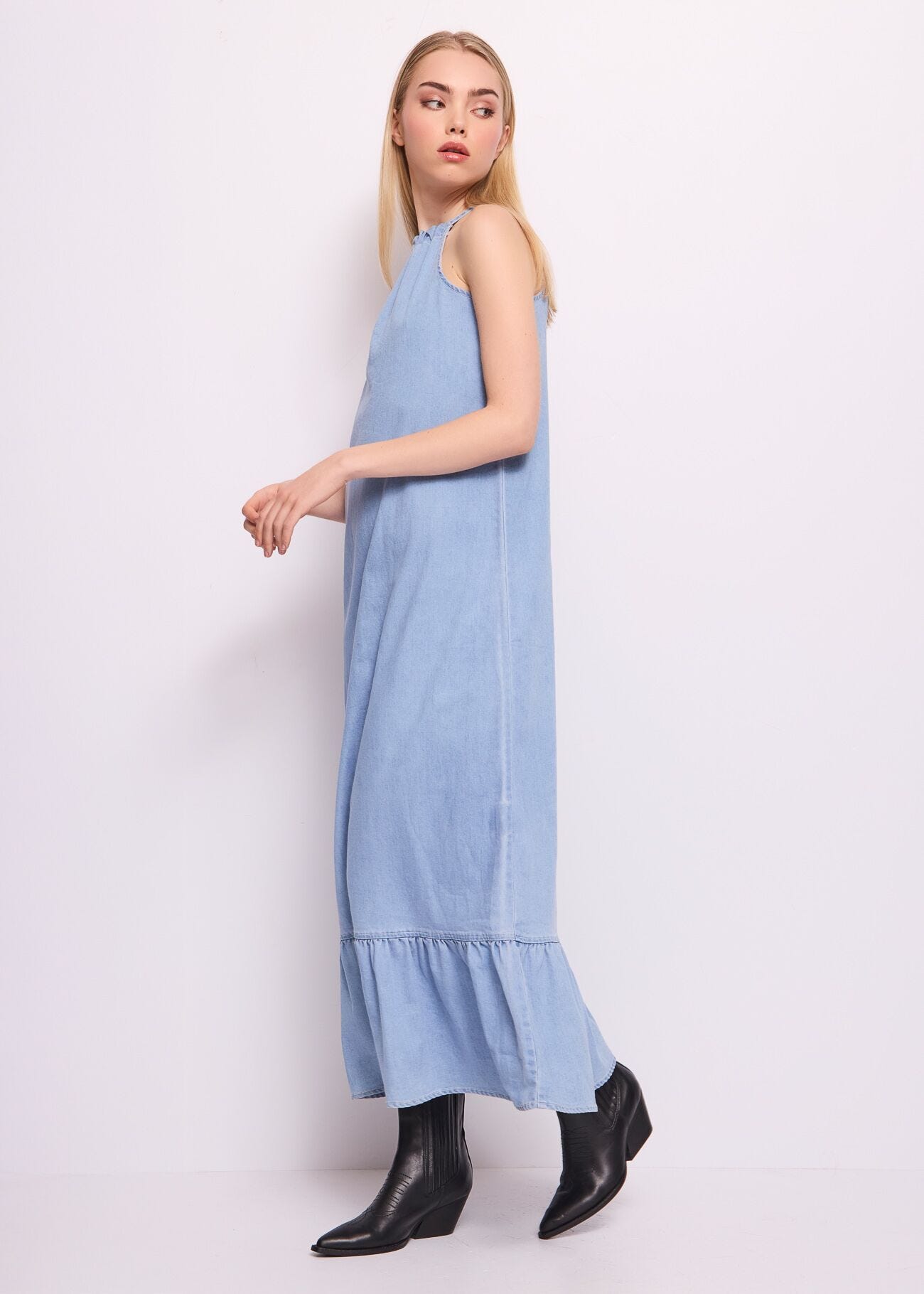 Abito lungo in denim di cotone