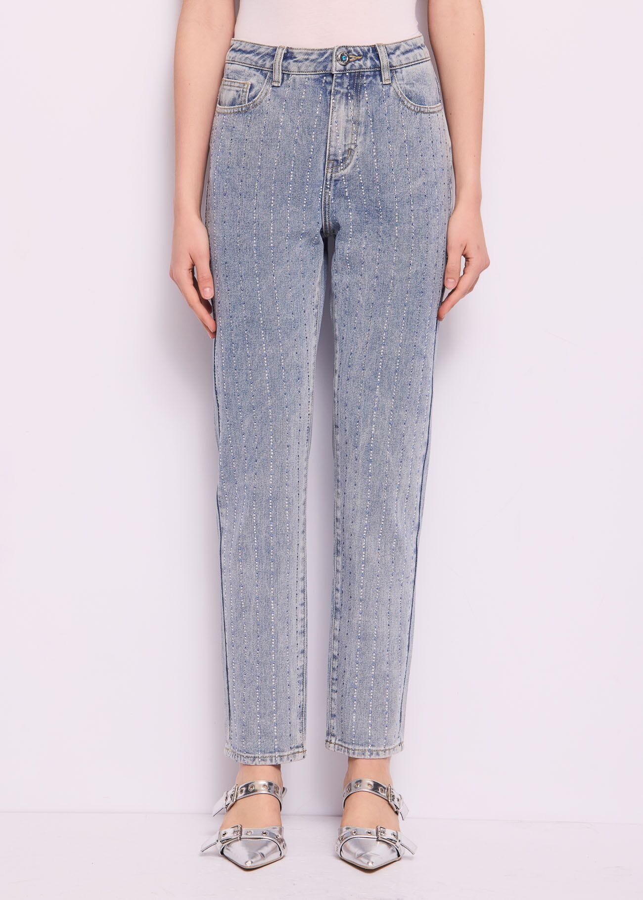 Jeans in cotone con strass