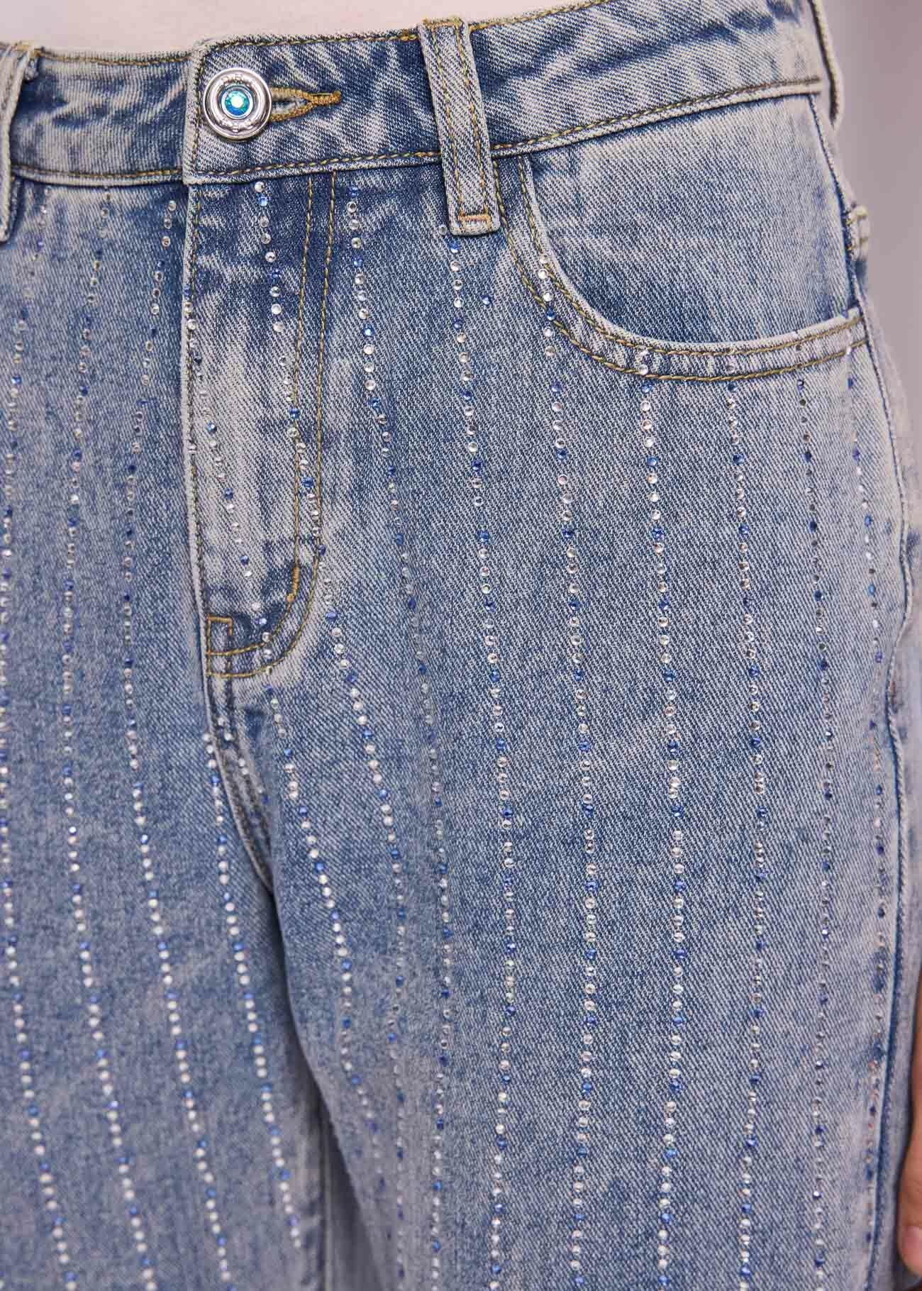 Jeans in cotone con strass
