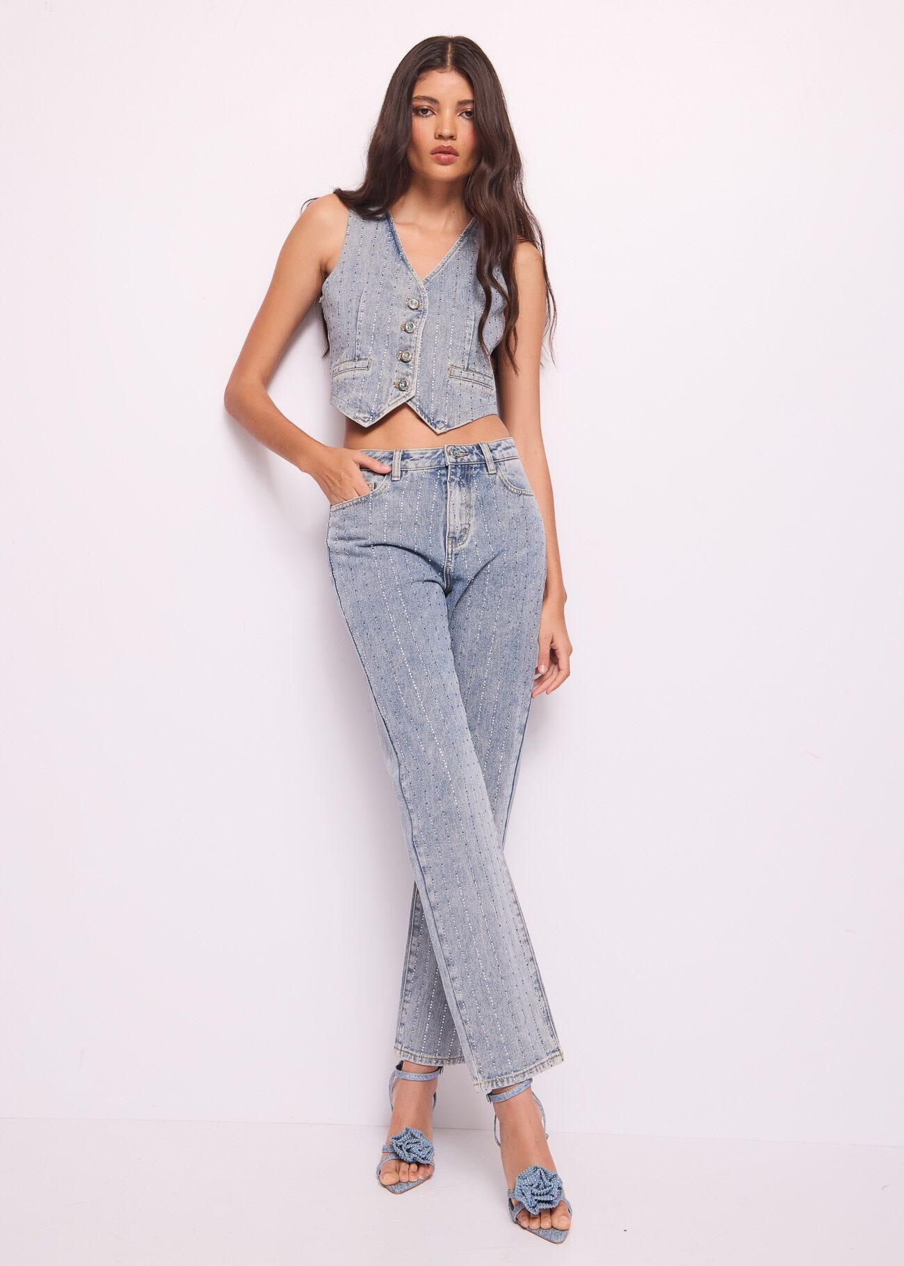 Jeans in cotone con strass